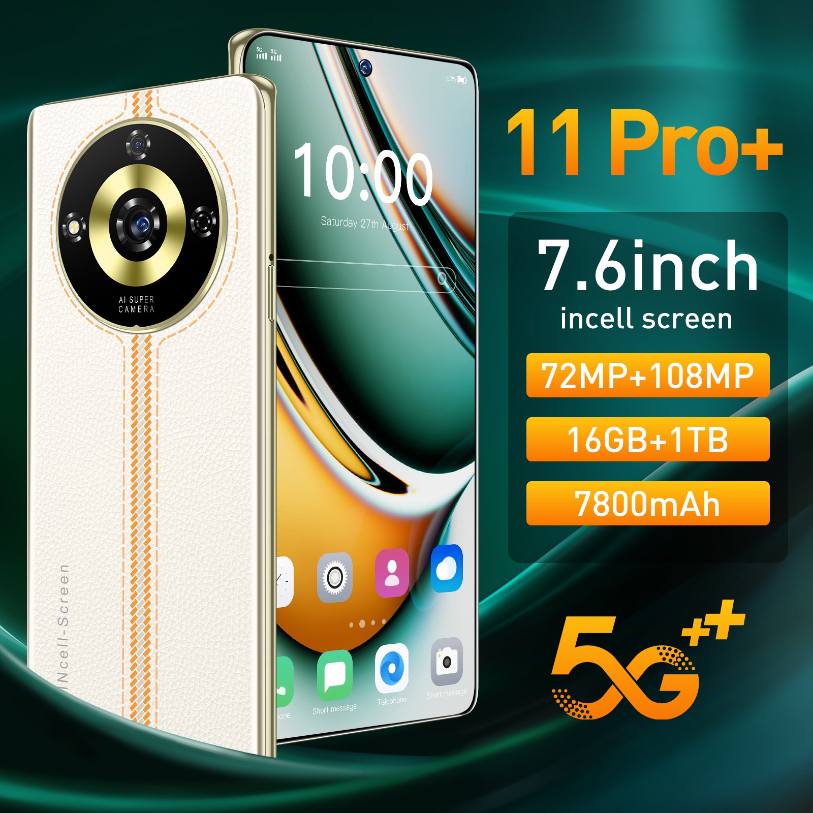 Hot Sale Global Version Original 11 Pro+ Smart Phones 7.6 Inch Big Screen 5g 16gb+1tb Dual Sim Phone Mobiles