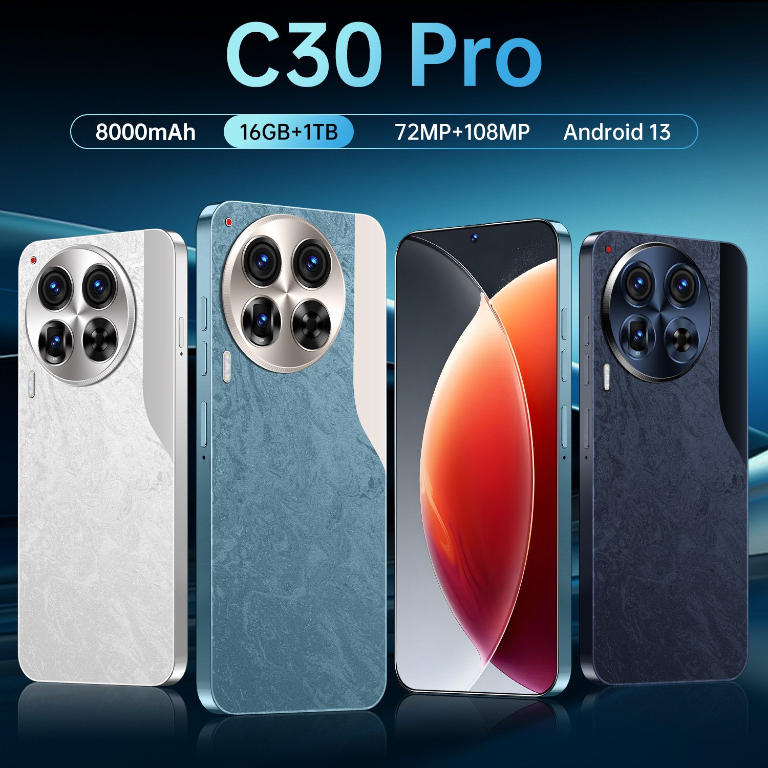 Brand new C30 Pro Original 7.3 Inch Android 13 Phone 16GB + 1TB 50MP + 108MP tecno camon 30 pro 5g for 8000mAh mobile phones