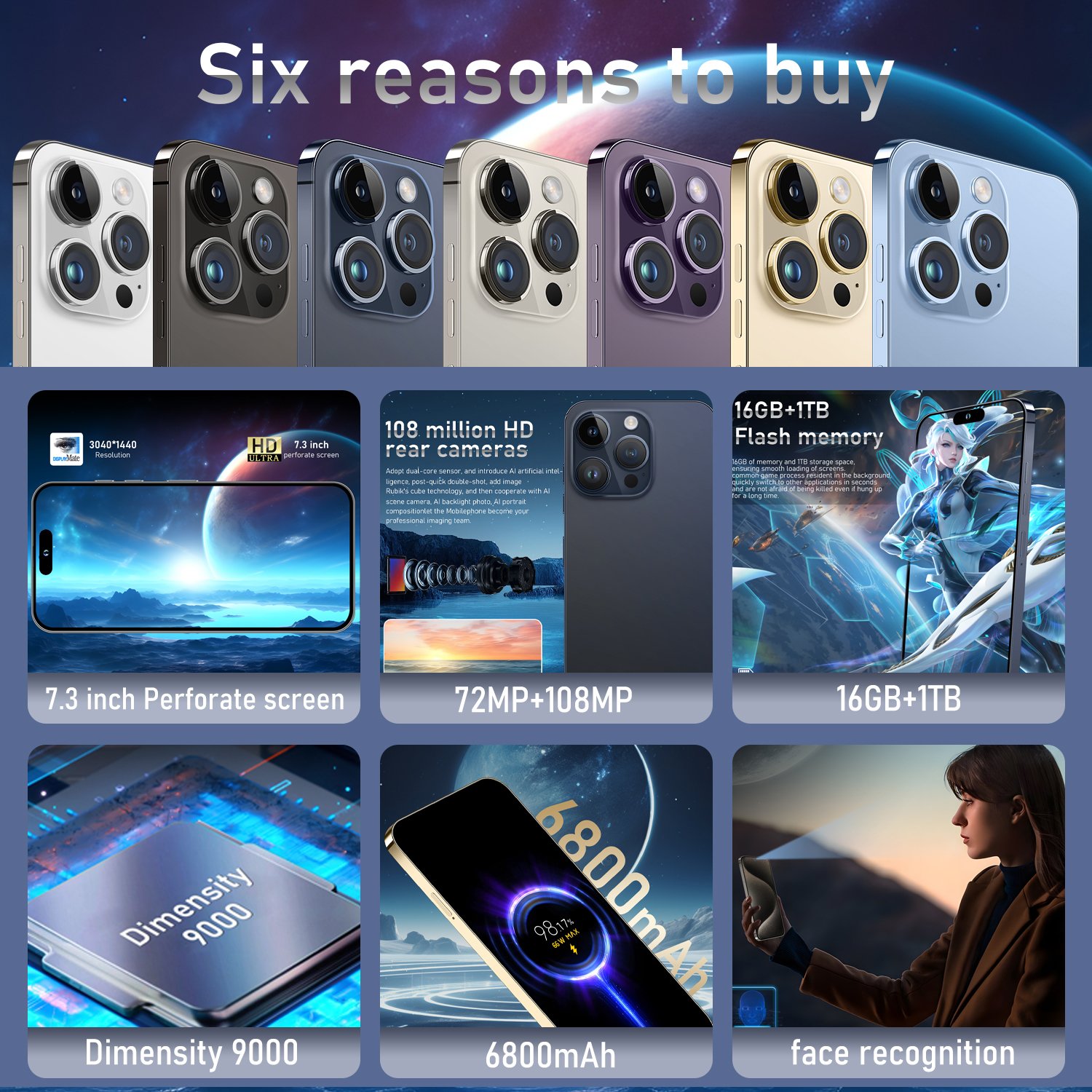 Original i For Phone 15 Pro Max mobile phone smartphone Telefon gaming phone i15 HD android 13 function 5g smartphone