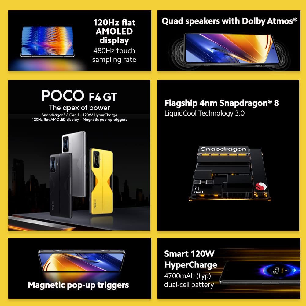 Poco F4 GT 5G + 4G LTE 256GB + 12GB Factory Unlocked 6.67" 120Hz 64Mp Triple Camera XIAOMI POCO 5G Smartphone