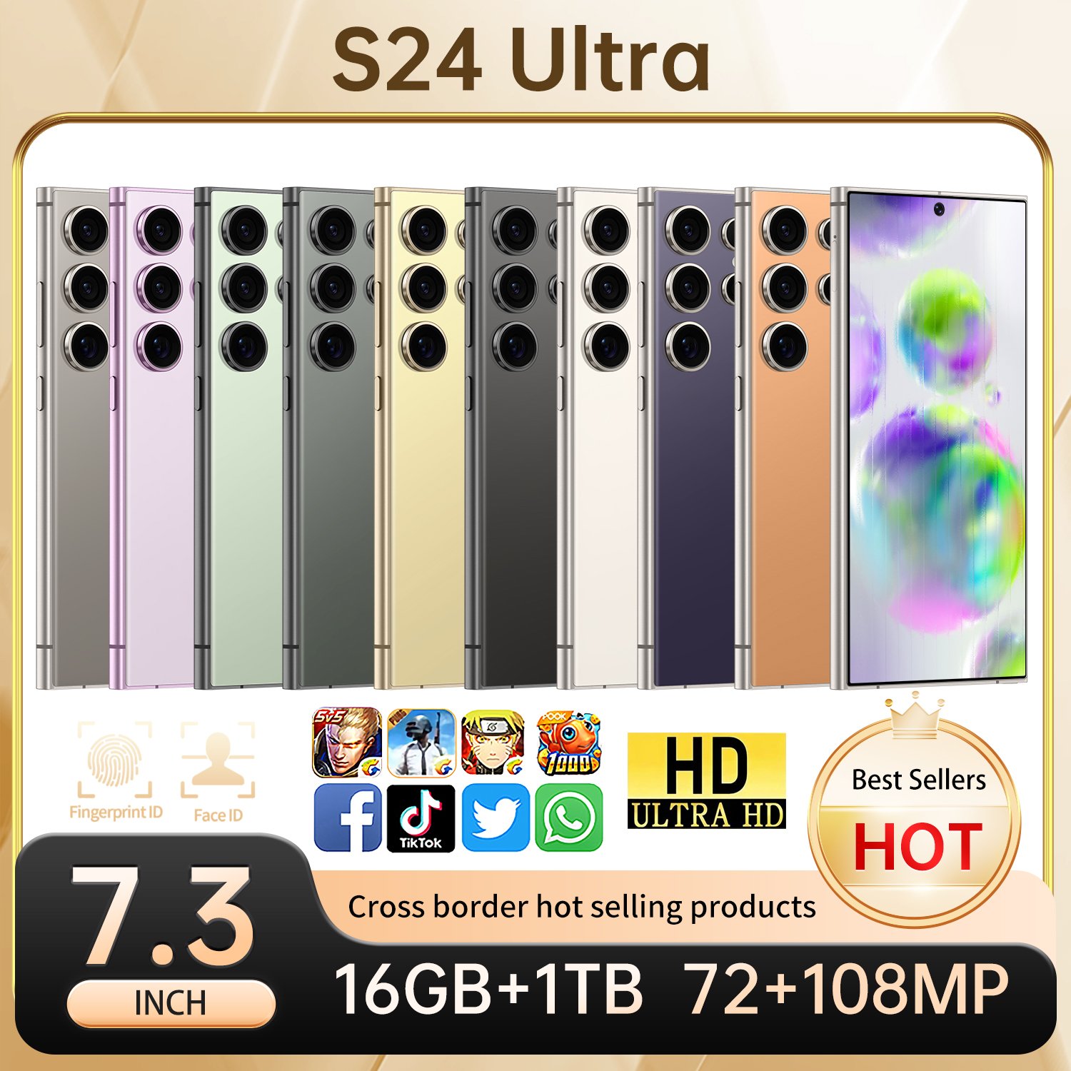 2024 New Original PHONE S24 Ultra 16GB+1TB 5G 6.7-inch MTK6889 48MP 108MP Android 12 5G Smartphone