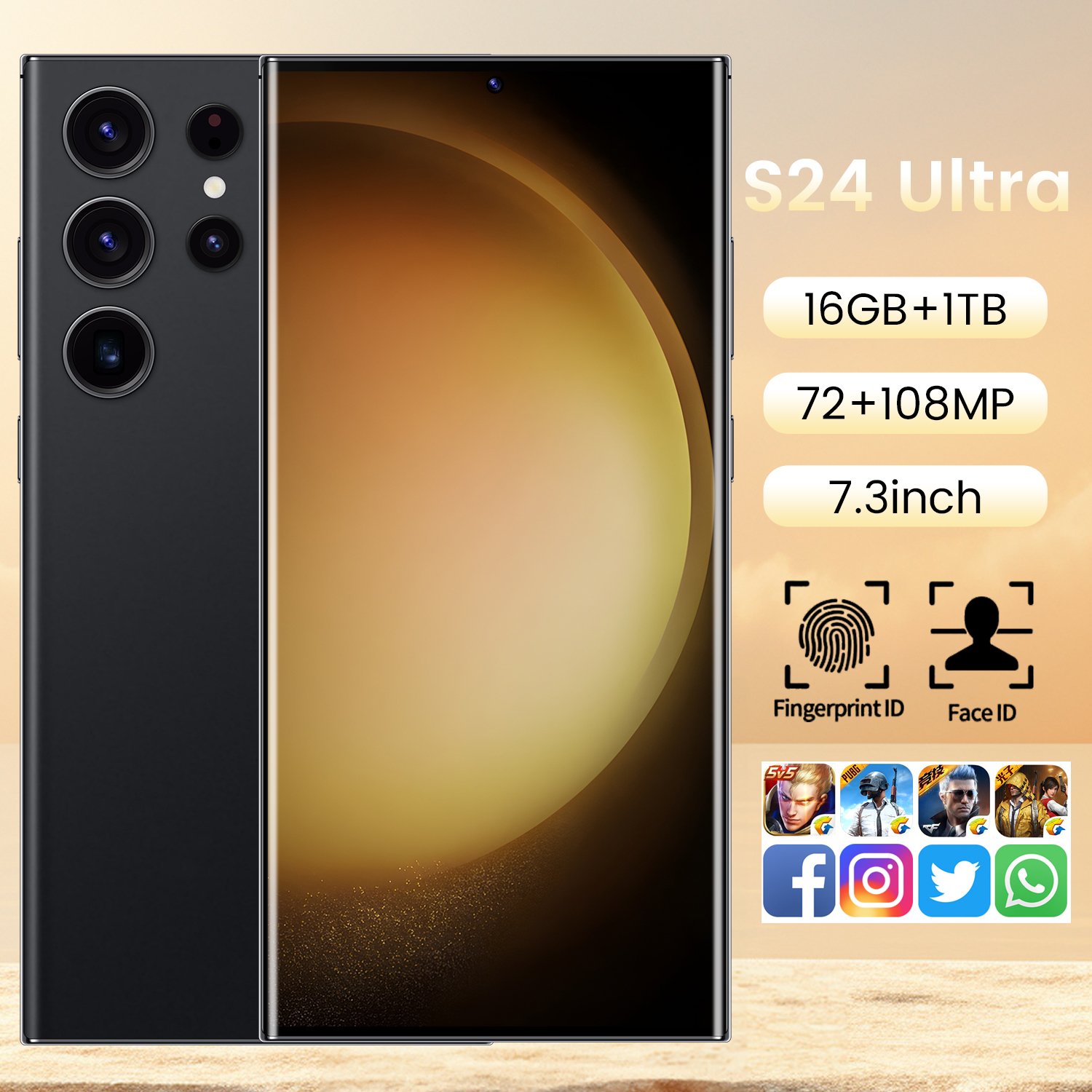Unlocked 5g Smart Phones Android13 Gaming Mobile Phone S24 Ultra Original 72MP+108MP 16GB+1TB 7.3inch Mobail Phone HD Lcd GSM