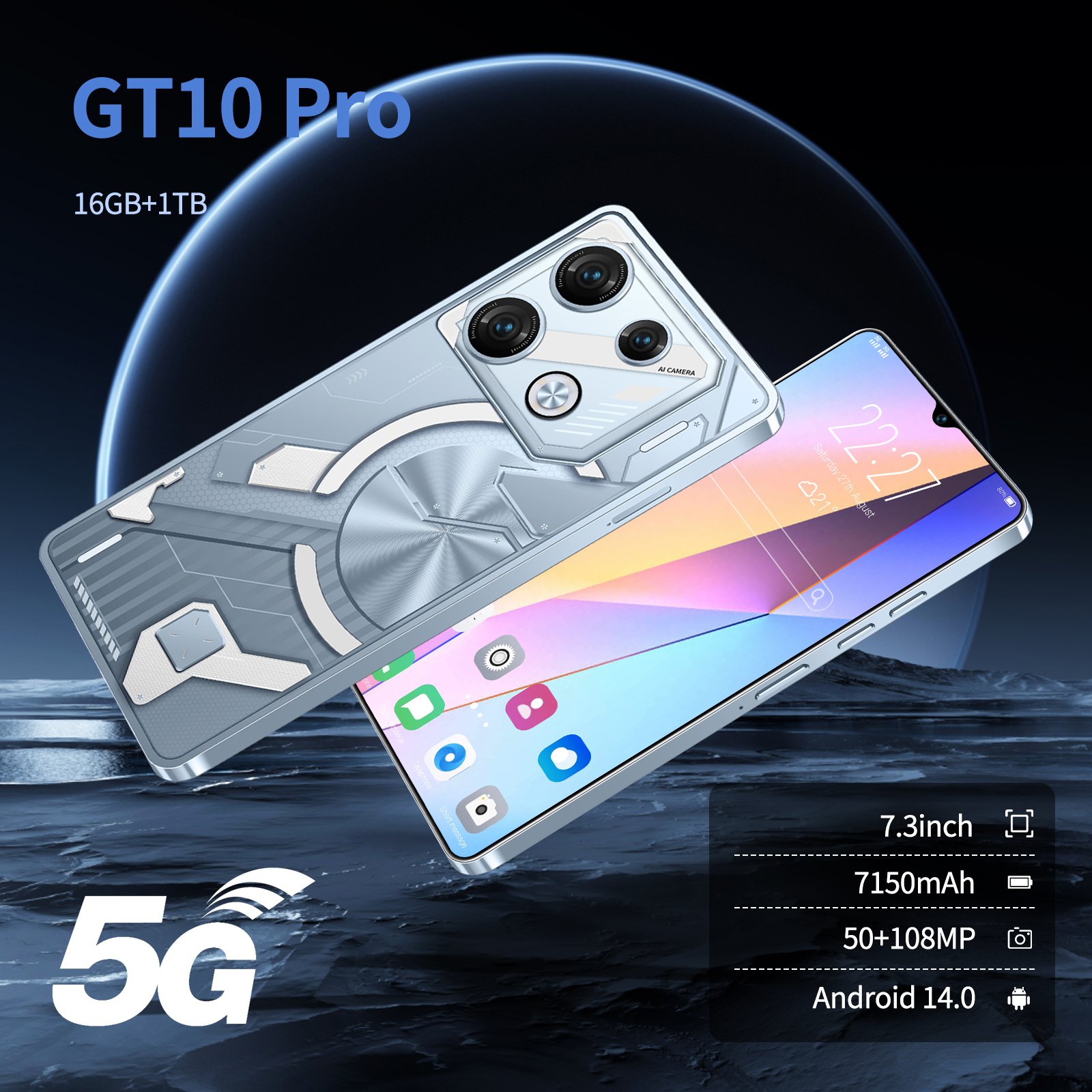 Hot selling 5G Android smartphone 7.3-inch high-definition dual card facial recognition fingerprint recognition smartphone