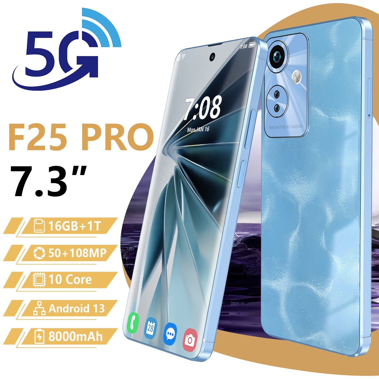 4G&5G Smartphone F25 Pro Global Version 7-inch display 16GB + 1TB New Big Screen Android Mobile Phone