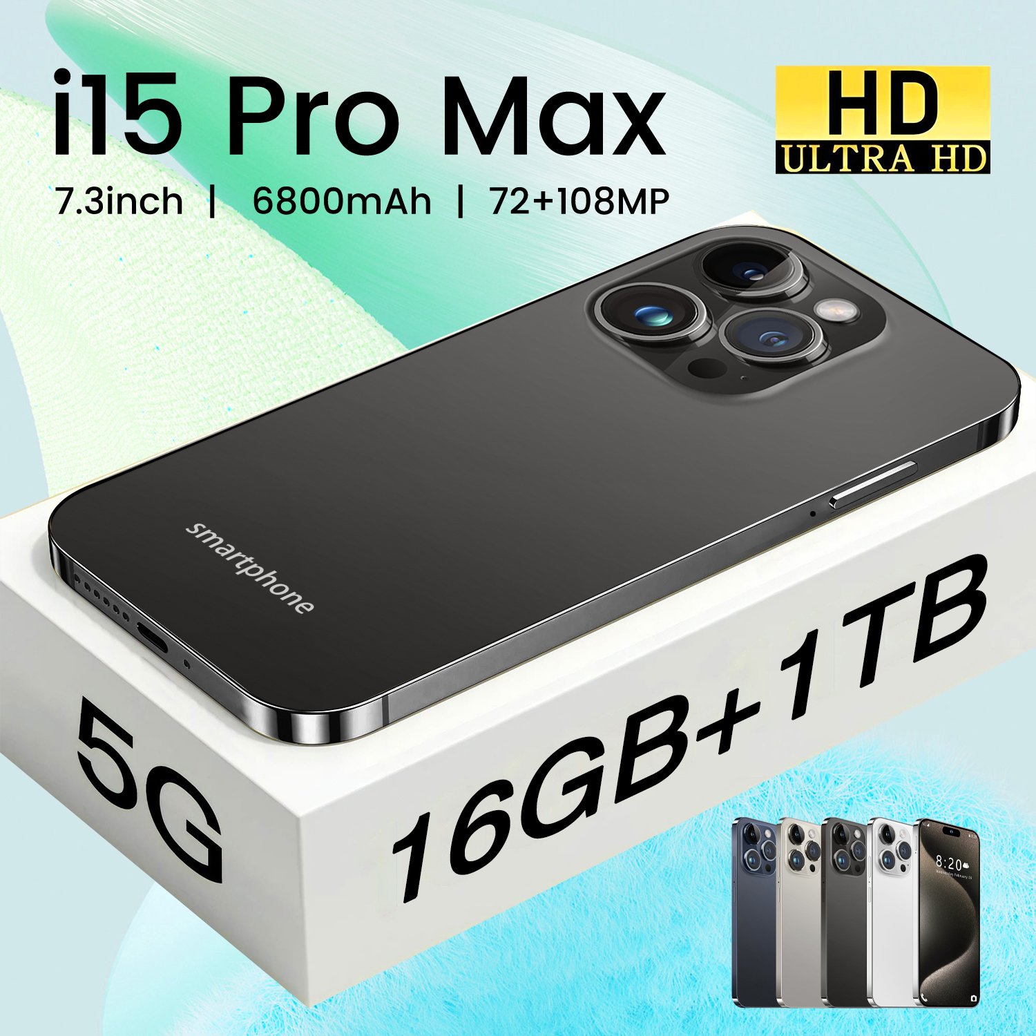 Phone 15 pro max 12GB+512GB Smartphone 5g Smartphone 6.7inch Screen Dual Sim Card I 15 phone 15 Pro Max 5g De Smartphones 64MP
