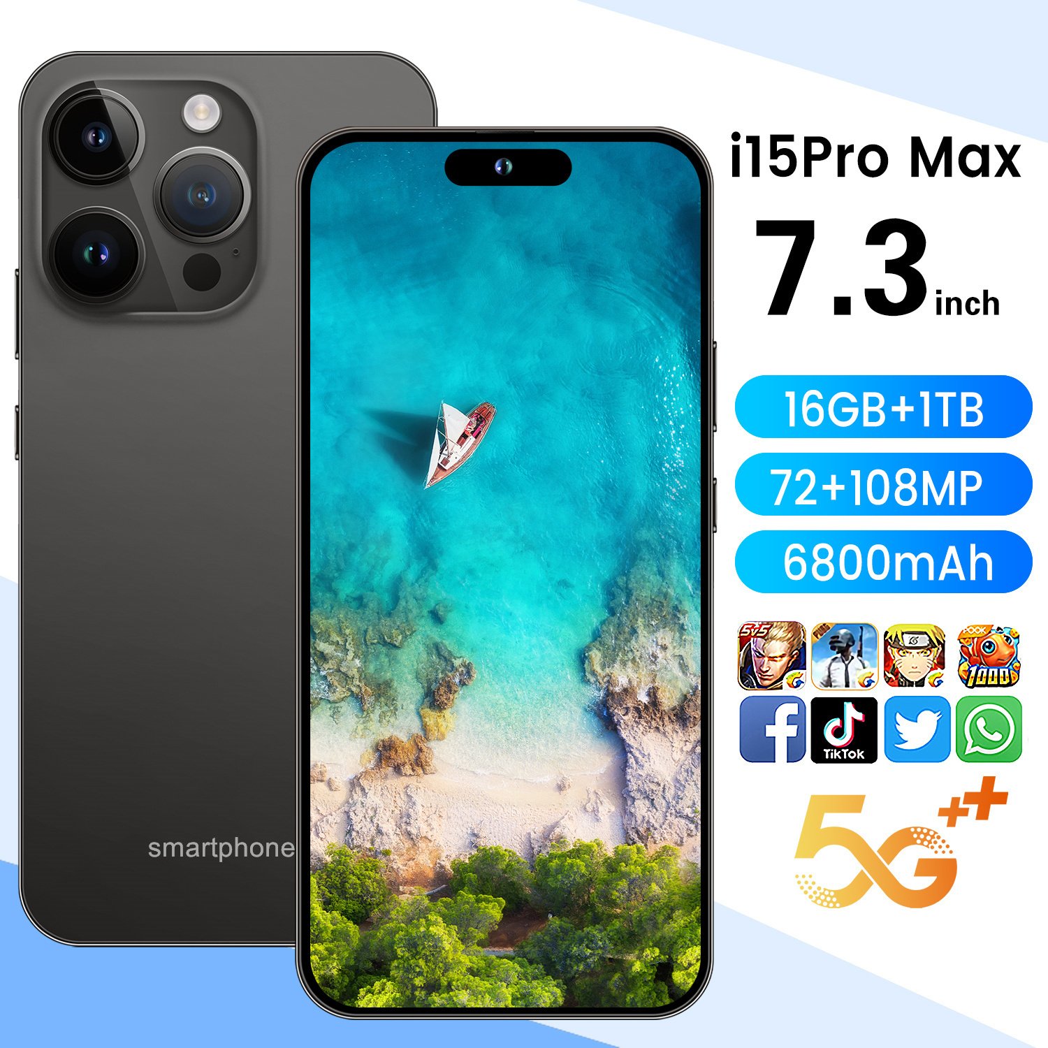 Phone 15 pro max 12GB+512GB Smartphone 5g Smartphone 6.7inch Screen Dual Sim Card I 15 phone 15 Pro Max 5g De Smartphones 64MP