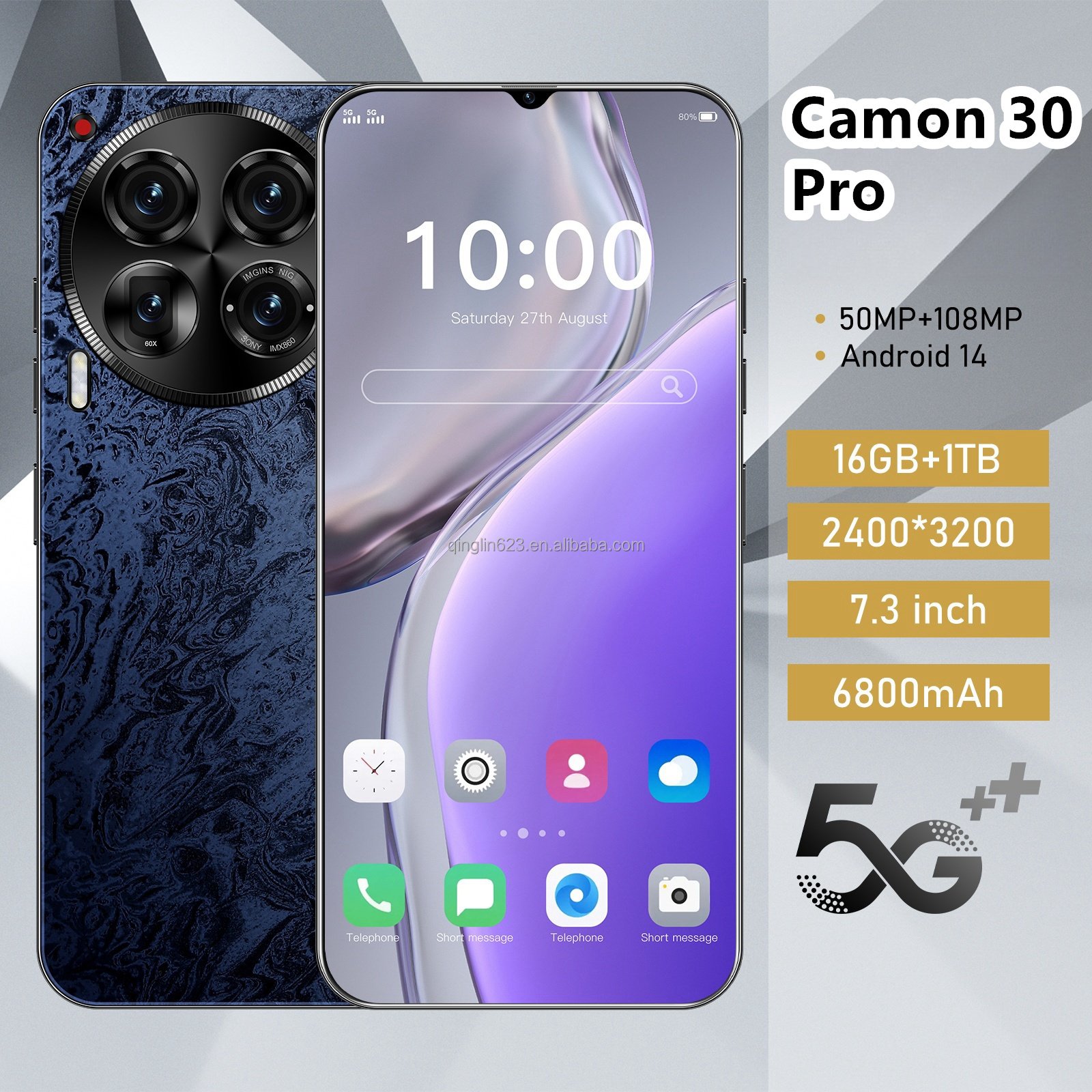 Promotion Android13.0 Phone Original 7.3 Inch C30 Pro 6800mAh 16GB + 1TB 50MP + 108MP techno camon 30 with GSM LTE Cellular