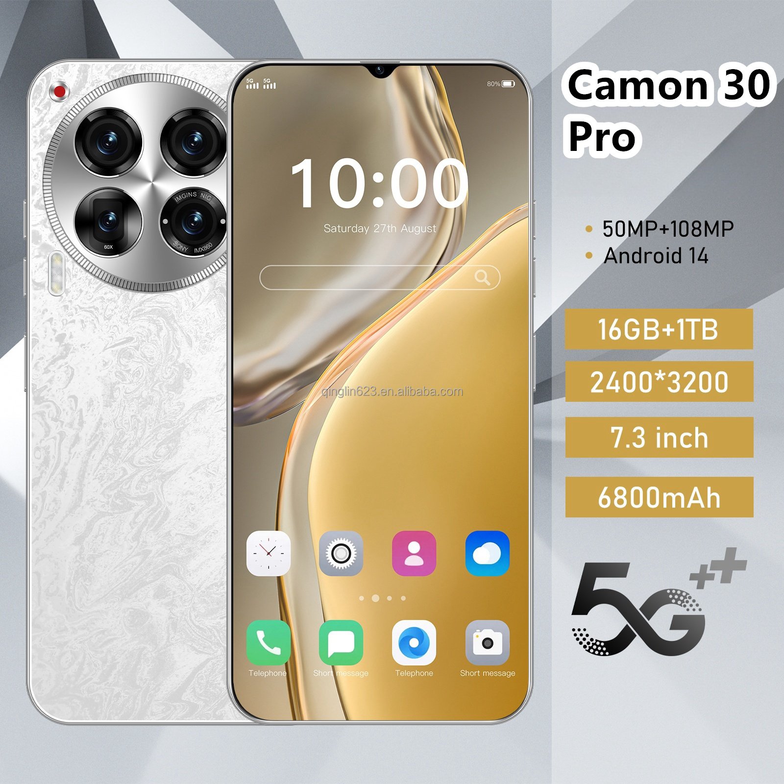 Promotion Android13.0 Phone Original 7.3 Inch C30 Pro 6800mAh 16GB + 1TB 50MP + 108MP techno camon 30 with GSM LTE Cellular