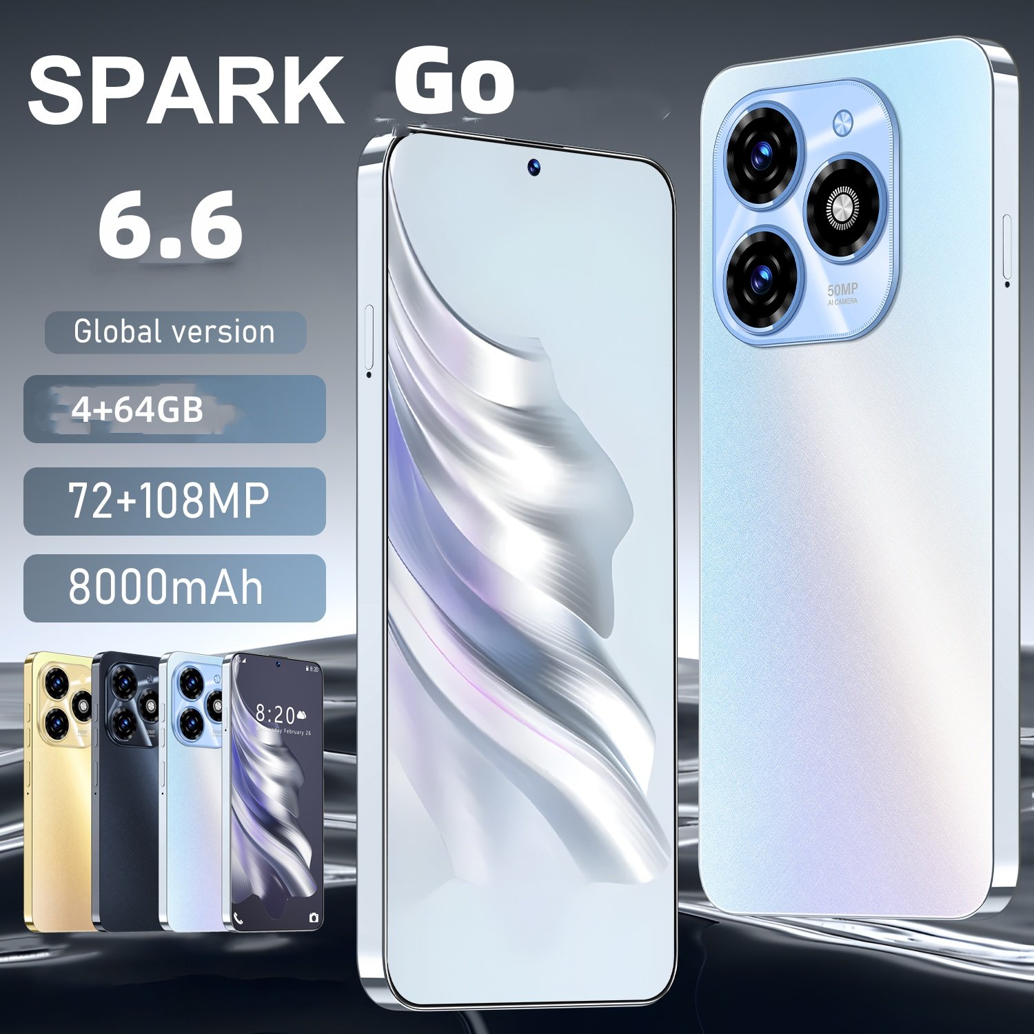 5G Mobile Phone 2024 Spark Go 4+64GB android14.0 6.6-inch 3 cameras 5G Smartphones