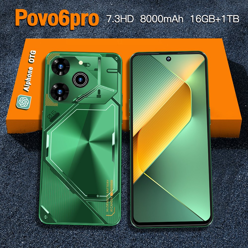 Original pova 6 pro 5g 7.3 Inch 5G Smartphone 16GB+1TB 6800 mAh povo Android 13.0 Mobile Phone tecno phone