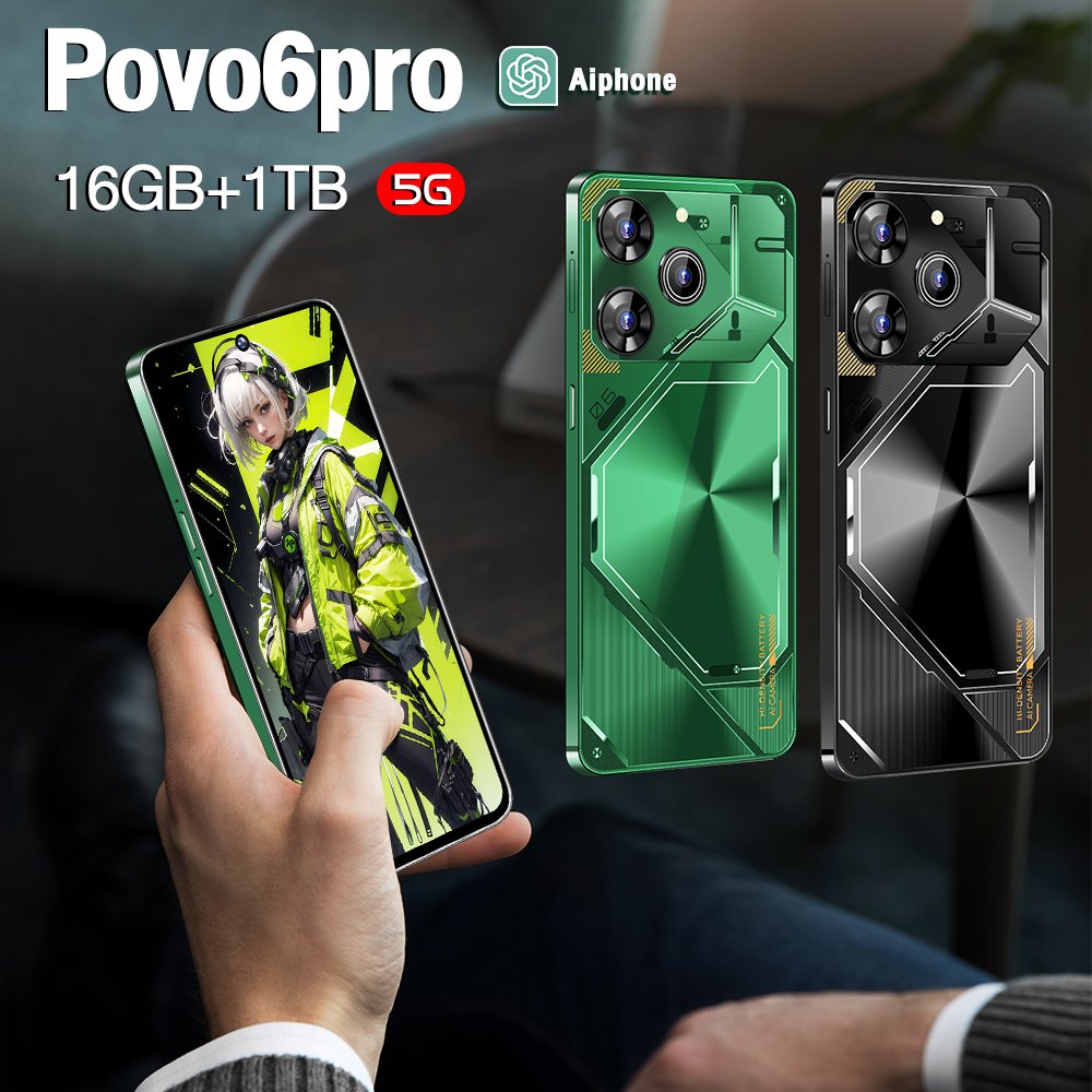 Original pova 6 pro 5g 7.3 Inch 5G Smartphone 16GB+1TB 6800 mAh povo Android 13.0 Mobile Phone tecno phone