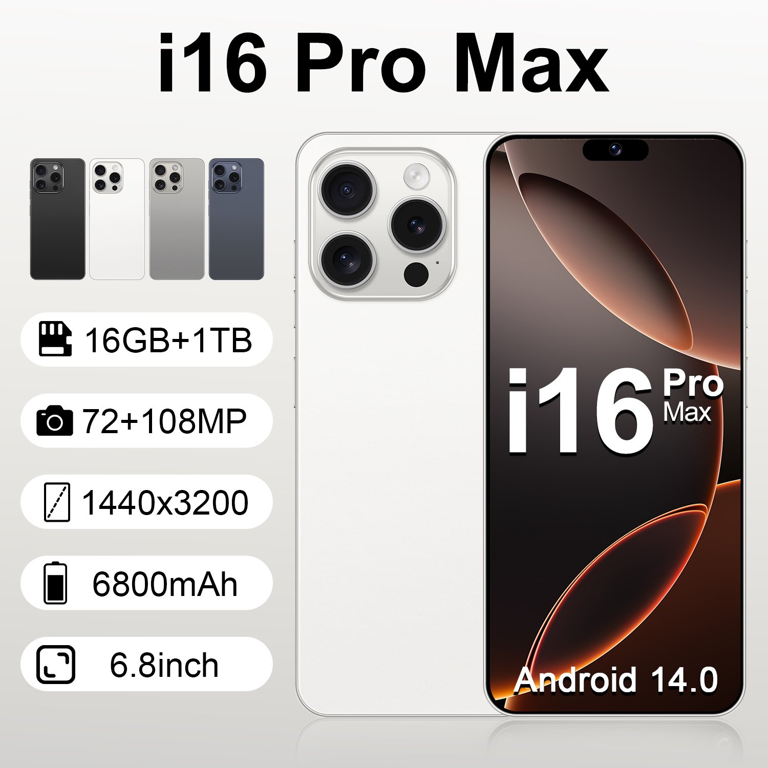 2024 Phone 16 Pro Max 6.8 Inch Original Full Screen Wifi Bt Fm Gps I15 Smartphone 12gb+512gb Android 4g 5g Mobile Phon