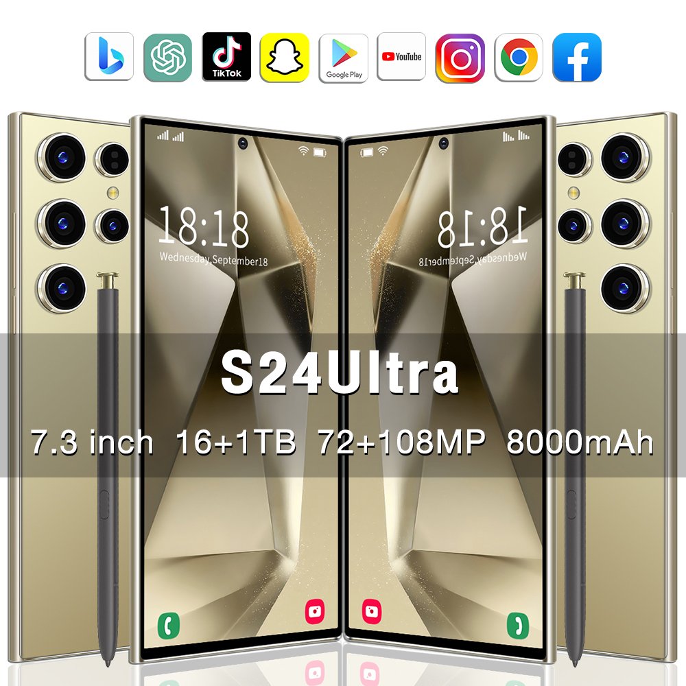 2024 New Original s24 ultra 5G Android 14 Smartphone 16G+1TB 7.3inch mobilephone 72MP+108MP HD 5G Cellphone