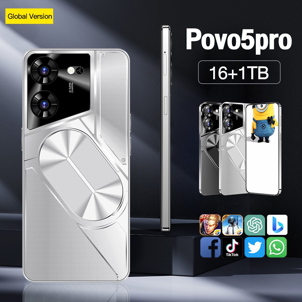 original 5G Smartphone 7.3inch 108mp Povo 5 Pro 16GB+1TB Android 13.0 Mobilephones Fashionable Color 4g 5g cellphone
