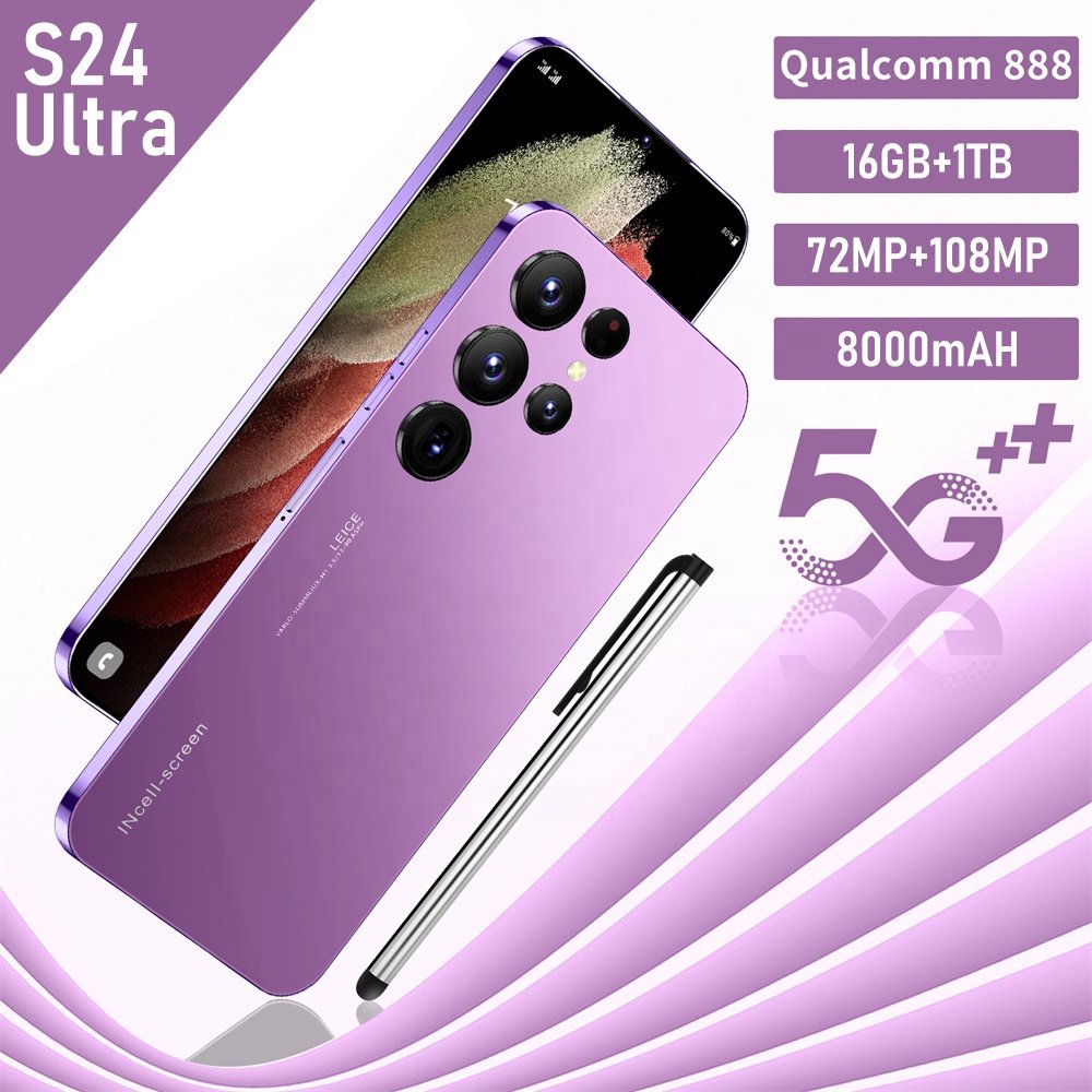 Hot Selling S24 Ultra 5G Smartphones 16GB+1TB 7.3inch Android 13 Original Mobile Phone 108MP Rear Camera HD games Shockproof