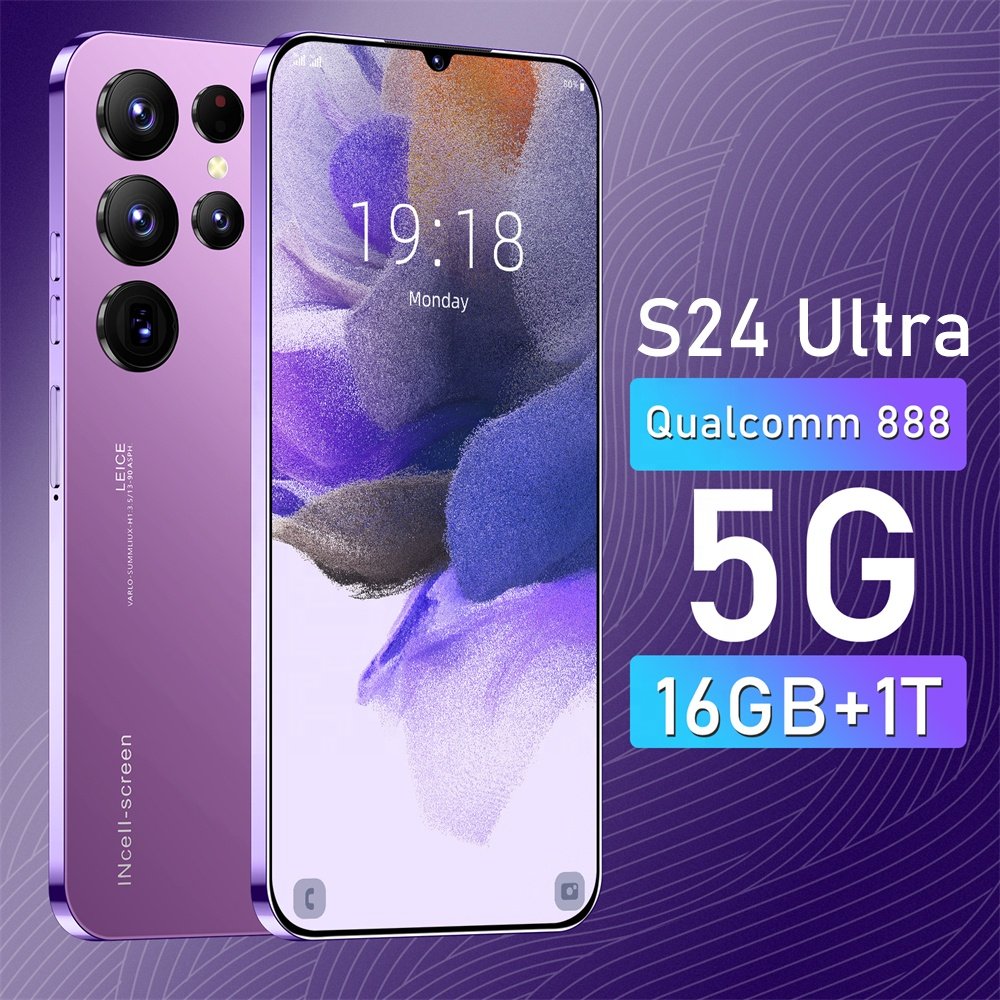 Hot Selling S24 Ultra 5G Smartphones 16GB+1TB 7.3inch Android 13 Original Mobile Phone 108MP Rear Camera HD games Shockproof
