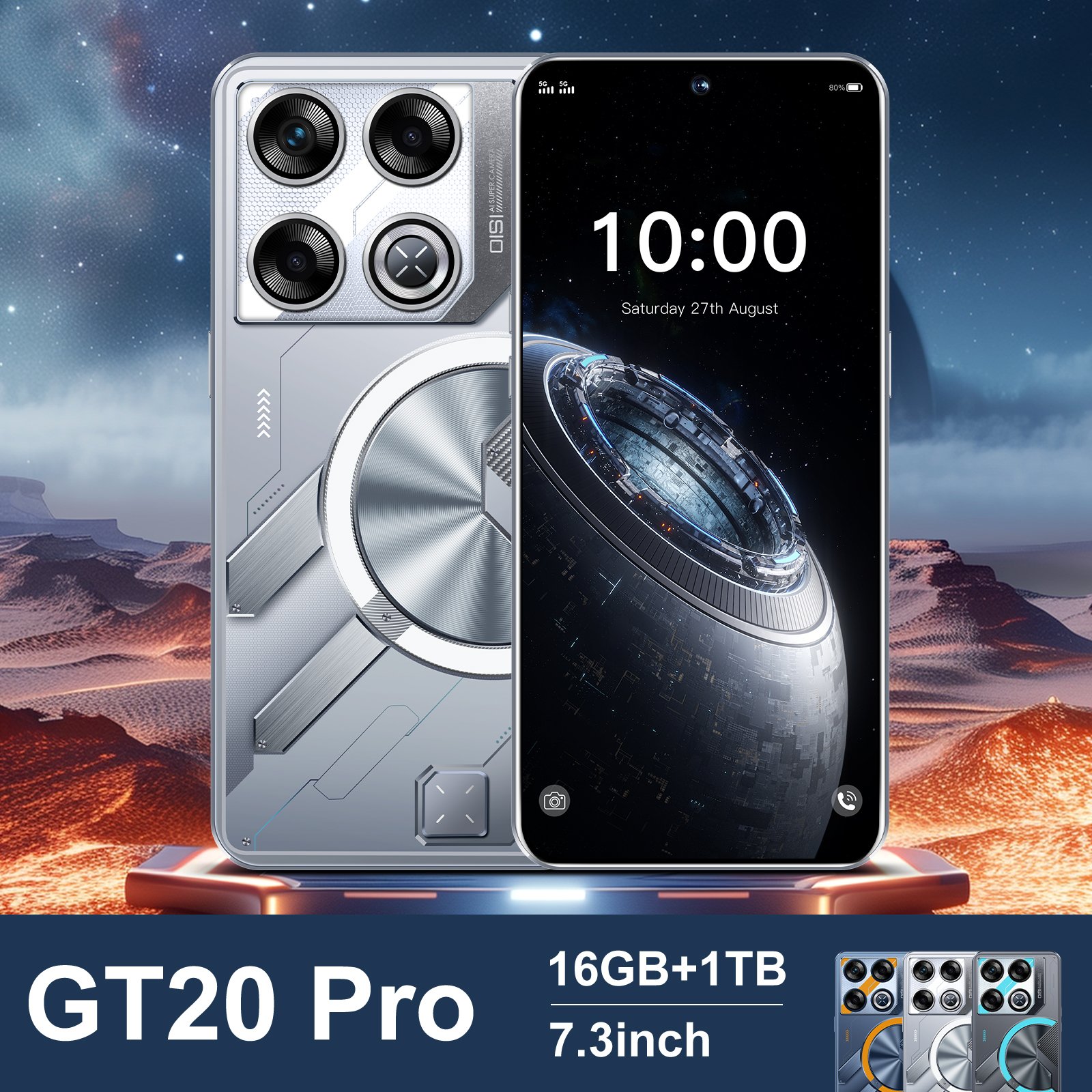 Original Cellphone GT20 pro 7.3 inch Hd 16GB+1TB Mobilephone Android14 Face Unlock 5G smartphone Factory wholesale price