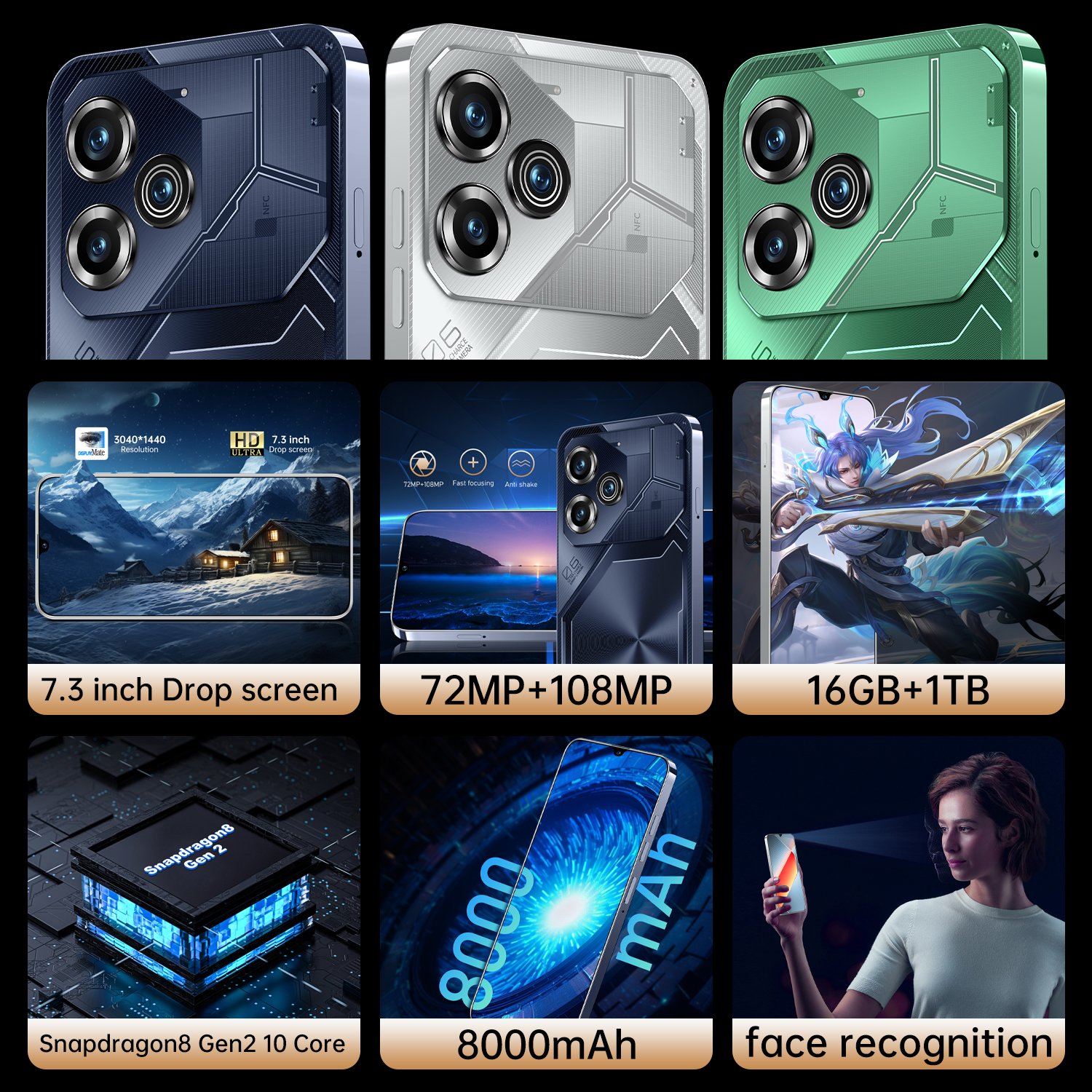 Large RAM pova 6 pro 16+1TB 5G Smartphone mobile Phone 16GB+1TB Android 13.0 Global Version Smart phone