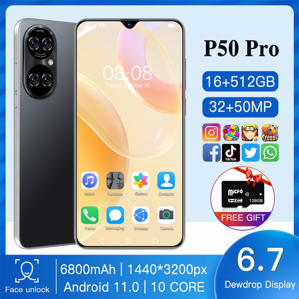 Smart Phone Original Gaming Mobile Phone Brand New 5G Smartphone 16G 1T P50 P60 Feature Phone Telephone Telefon i for 15 Pro Max