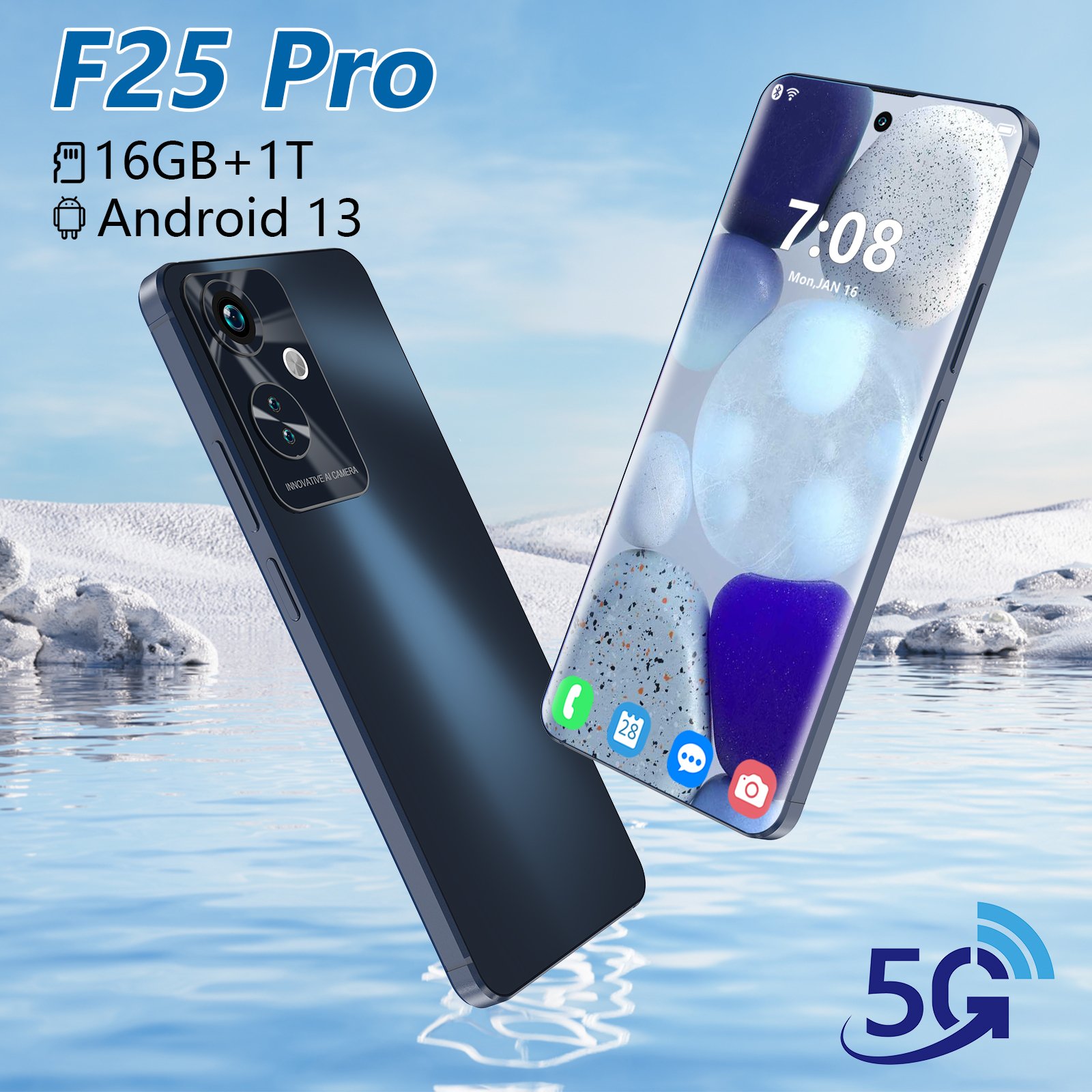 2024 New Original phones F25pro 5G Smartphones 16GB+1TB 5G Dual SIM Cellphone 7.3 inches Unlock Mobile Phone