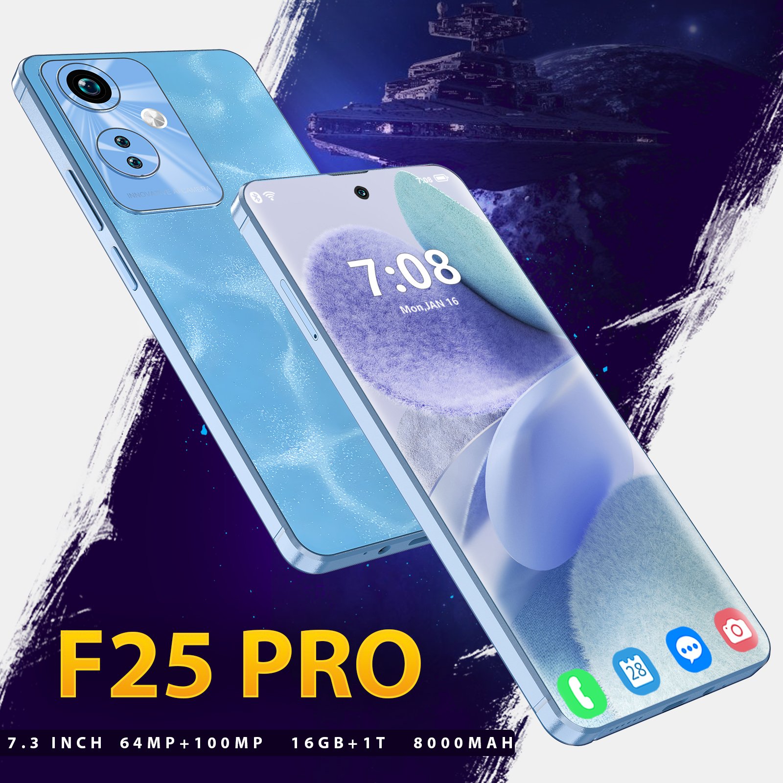 2024 New Original phones F25pro 5G Smartphones 16GB+1TB 5G Dual SIM Cellphone 7.3 inches Unlock Mobile Phone