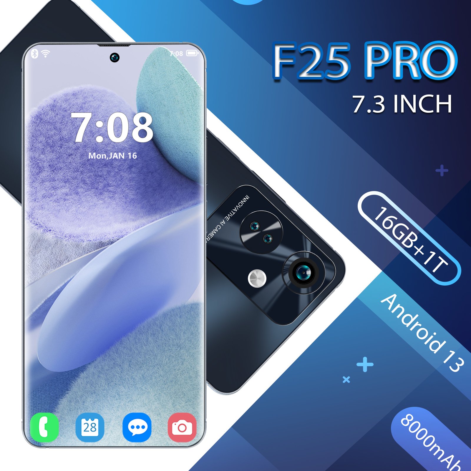 2024 New Original phones F25pro 5G Smartphones 16GB+1TB 5G Dual SIM Cellphone 7.3 inches Unlock Mobile Phone