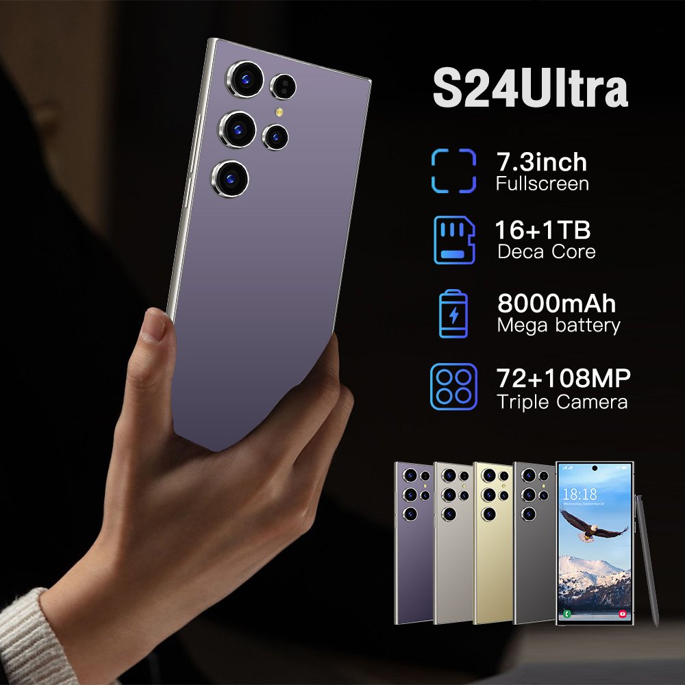 Mobile Phone 16GB+1TB 5G 7.3inch Smartphones 72+108MP HD Camera Android 14 Cellphone New Arrival S24 Ultra 5G Smart Phone Lcd