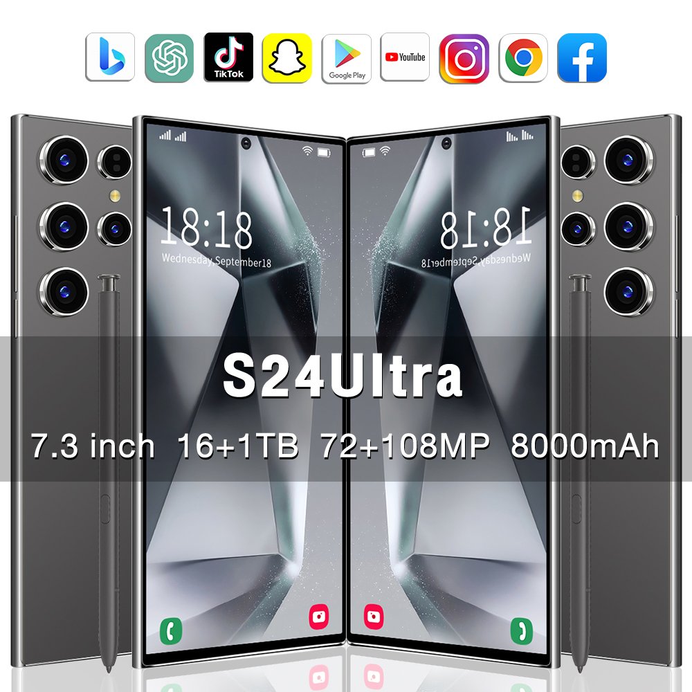 Mobile Phone 16GB+1TB 5G 7.3inch Smartphones 72+108MP HD Camera Android 14 Cellphone New Arrival S24 Ultra 5G Smart Phone Lcd