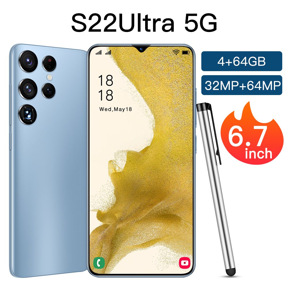 6.7inch 32+64MP AI artificial 6800mAh large memory face unlock recogniting 2022 low price android 12 5G smartphone S22Ultra