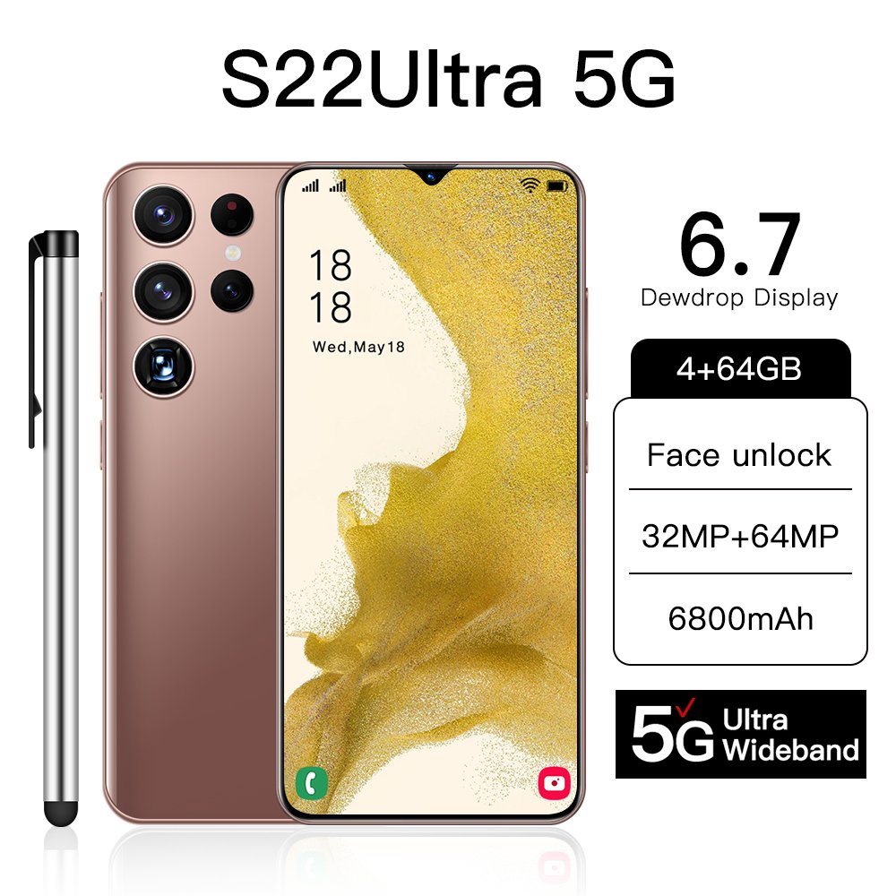6.7inch 32+64MP AI artificial 6800mAh large memory face unlock recogniting 2022 low price android 12 5G smartphone S22Ultra