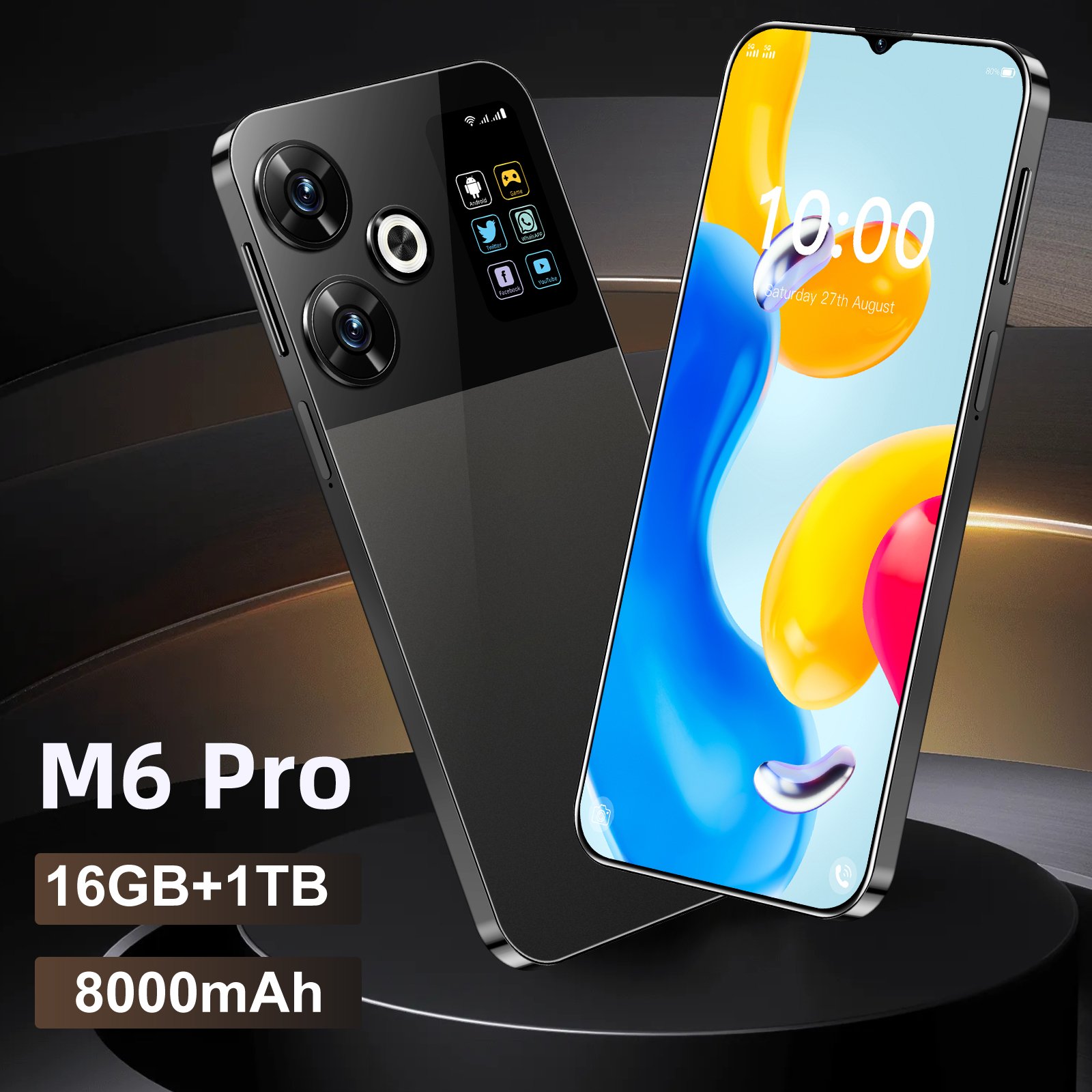 M6 Wholesale Global 5G Android Phones with Dual SIM 16GB RAM 1TB Storage and Face & Fingerprint Security