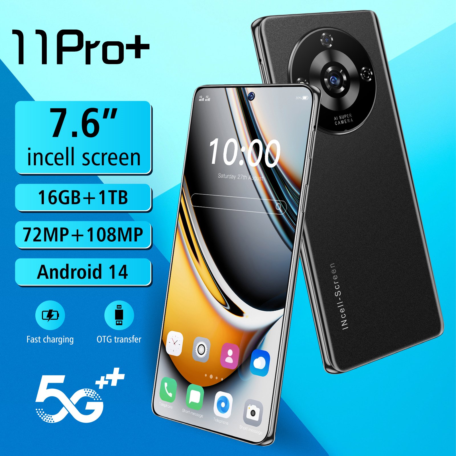 2024 new original 11 Pro+45w fast charge 108MP rear camera mobile phone dual card SIM card 1440 * 3200 pixels new smartphone 5g