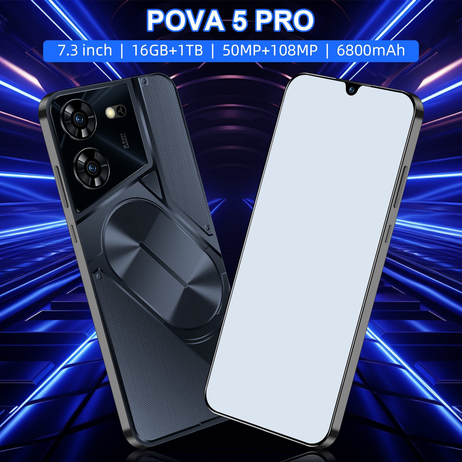 New Style Pova 6 pro 16GB+1TB 108MP HD Camera 7.3 Inch 10 Core 5G Smartphone Double Sim Card Android 13 CellPhone