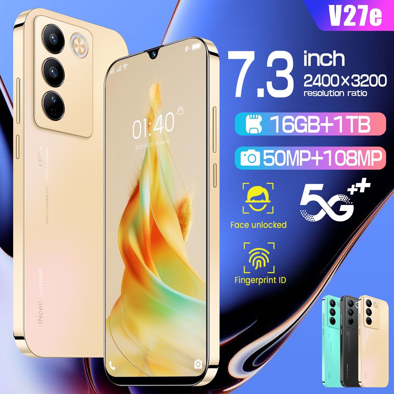 2024 best-selling product Original v27e Android cheap 7.3-inch 5g smartphone 16 GB +1 tb mobile phone high quality
