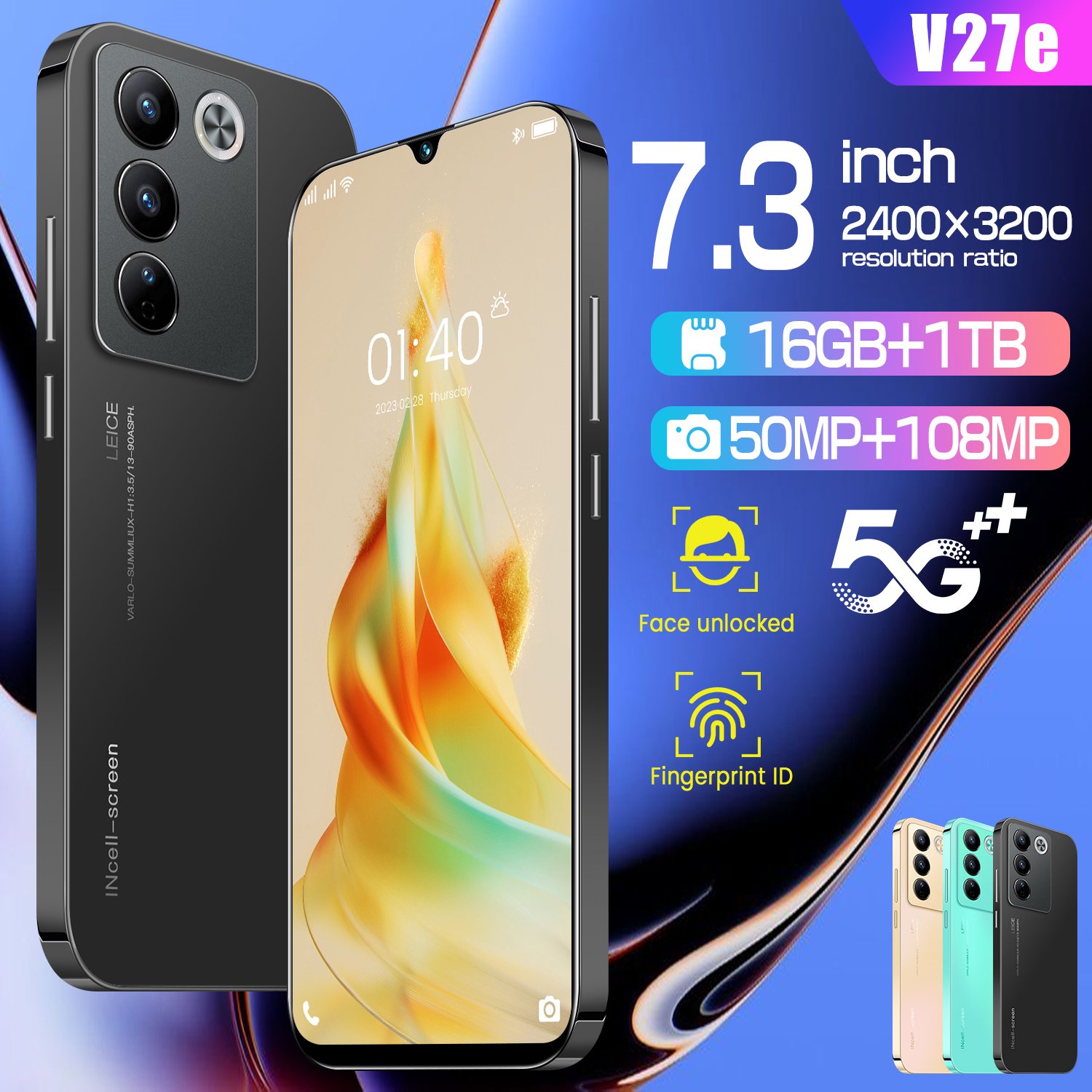 2024 best-selling product Original v27e Android cheap 7.3-inch 5g smartphone 16 GB +1 tb mobile phone high quality