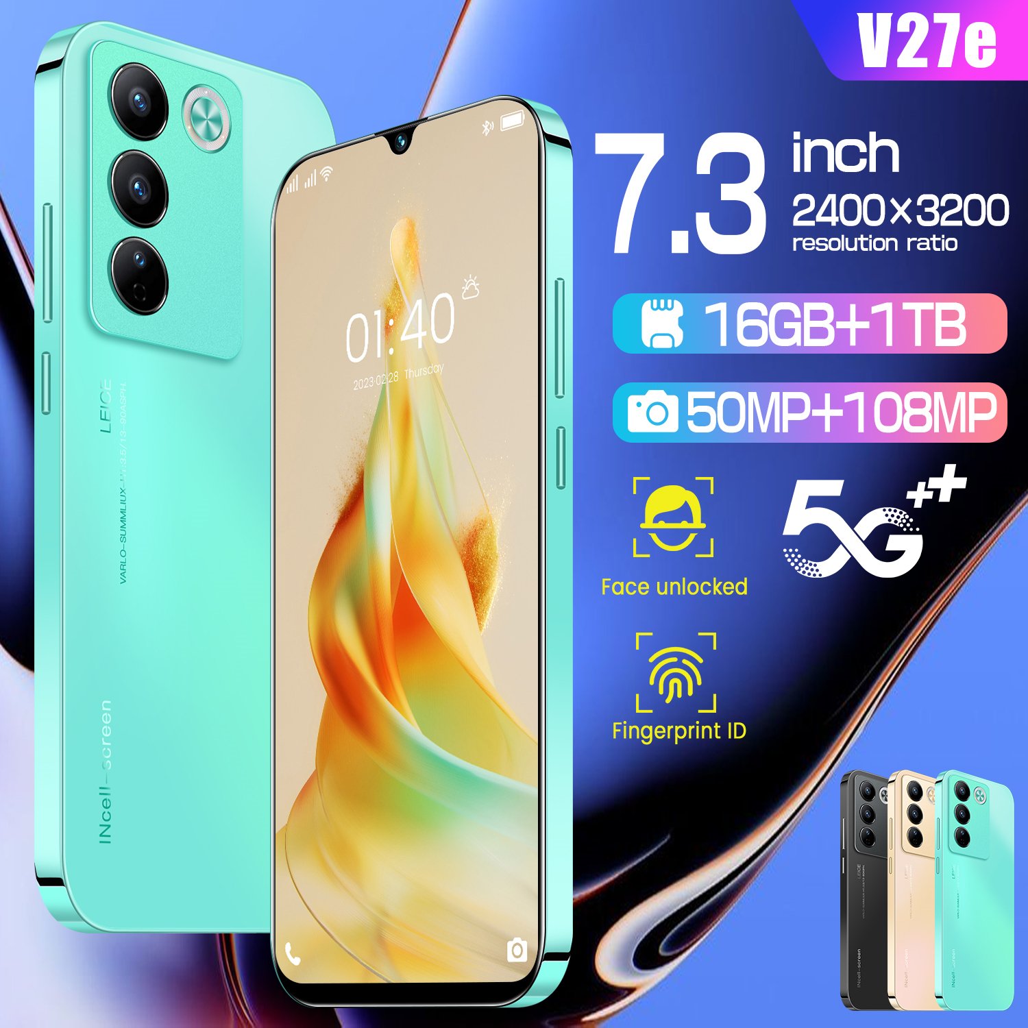 2024 best-selling product Original v27e Android cheap 7.3-inch 5g smartphone 16 GB +1 tb mobile phone high quality