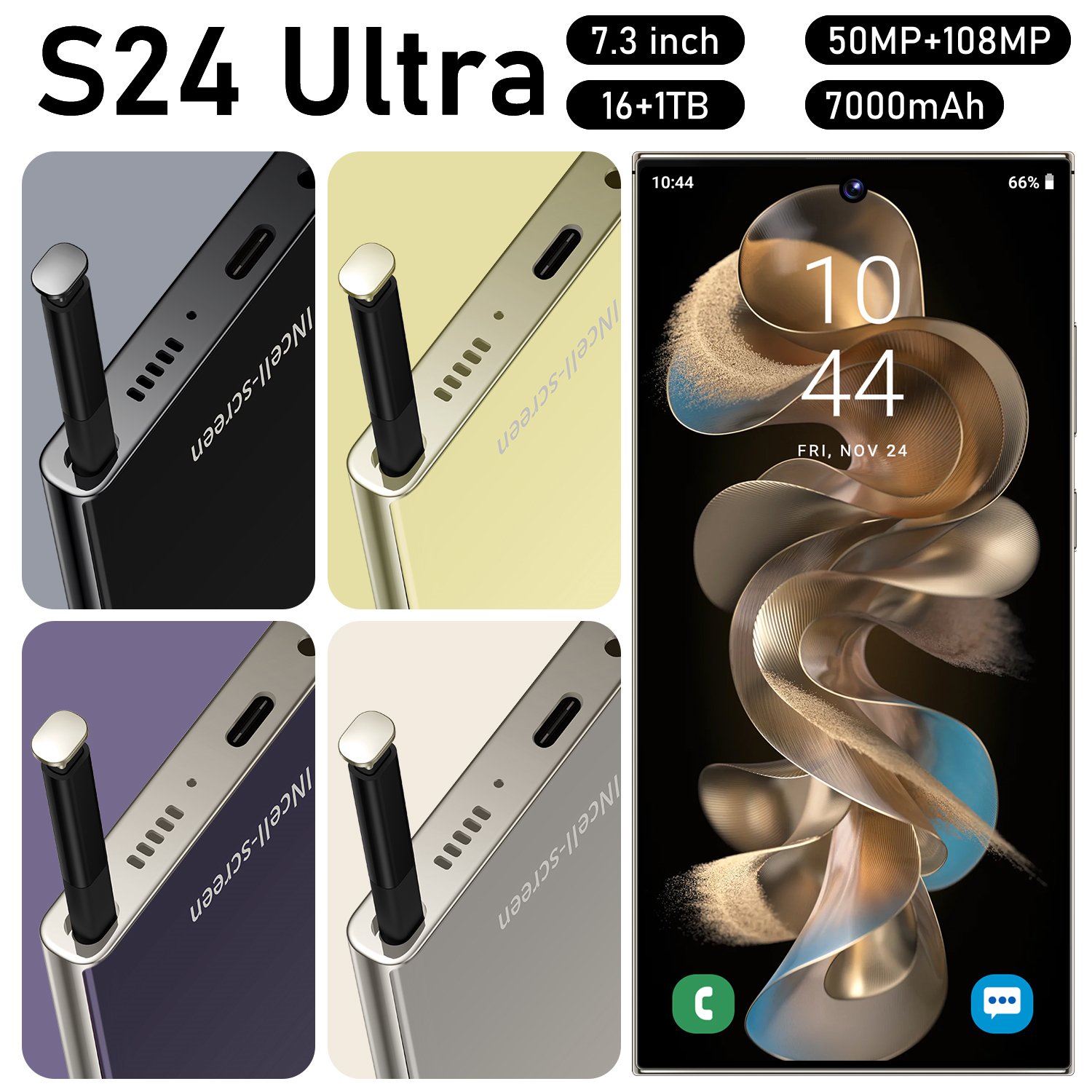 Leading Edge Wholesale S24 Android 5G Smartphone - 16GB RAM 1TB Storage Dual SIM Face Recognition Fingerprint Unlock
