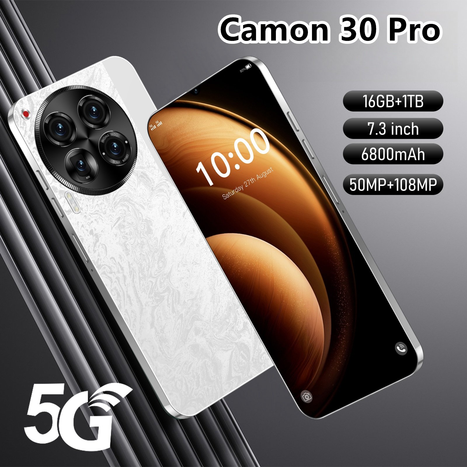 Cheap 5G SmartPhone Camon 30 Pro Telefone 12GB+512GB 7.3inch Large Screen 72MP+108MP Gaming Phone Android Cell Phone