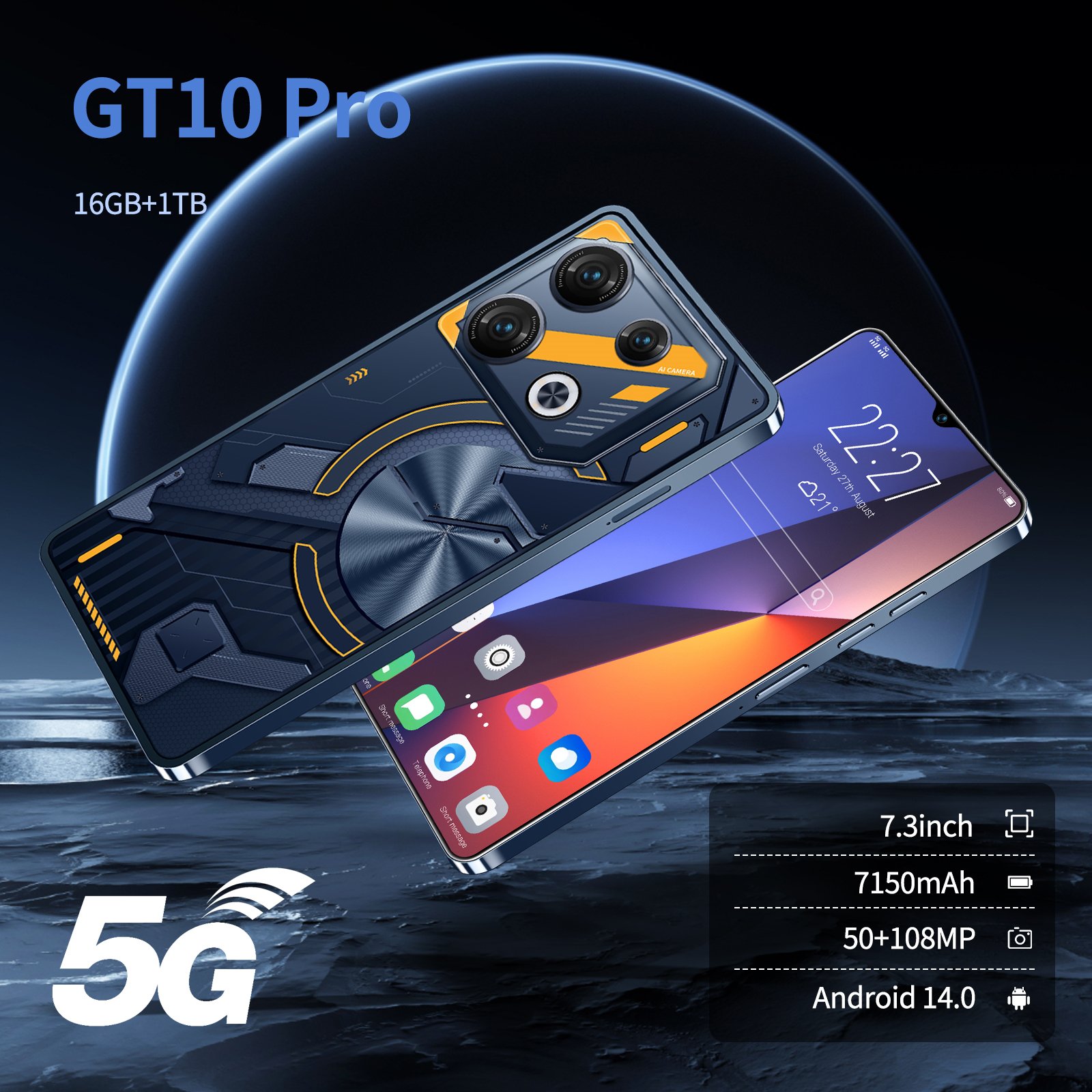 Global Version GT10 Pro 7.3 Full Display Android 5G-Smartphone with 16GB RAM 1TB Storage cheap GT10 Pro cellphones smart phone