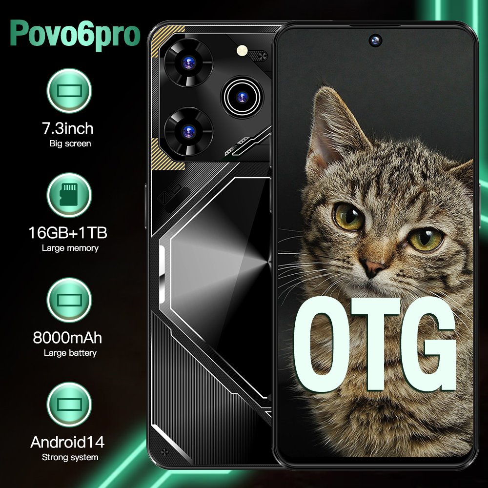 Original Mobile Phone Pova 6 Pro Cell Phone Smartphone Telefon Celular Gaming i15 16 Android Celular 5G Smartphone Mobile