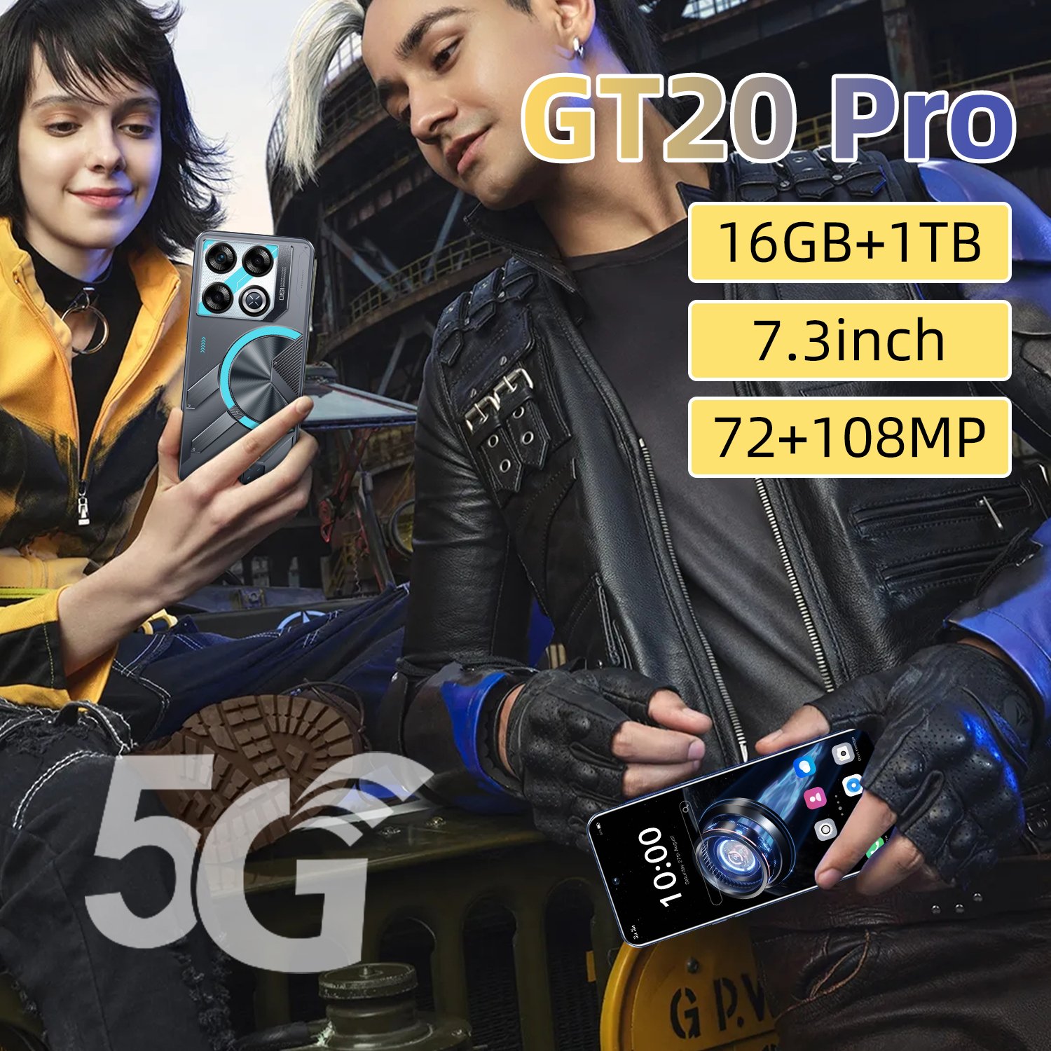 Original Cellphone GT20 pro 7.3 inch Hd 16GB+1TB Mobilephone Android14 Face Unlock 5G smartphone Factory wholesale price