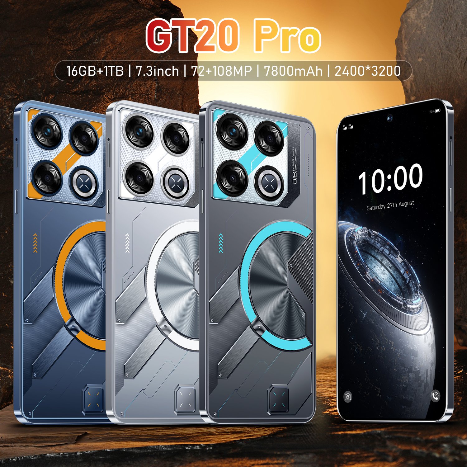 Original Cellphone GT20 pro 7.3 inch Hd 16GB+1TB Mobilephone Android14 Face Unlock 5G smartphone Factory wholesale price