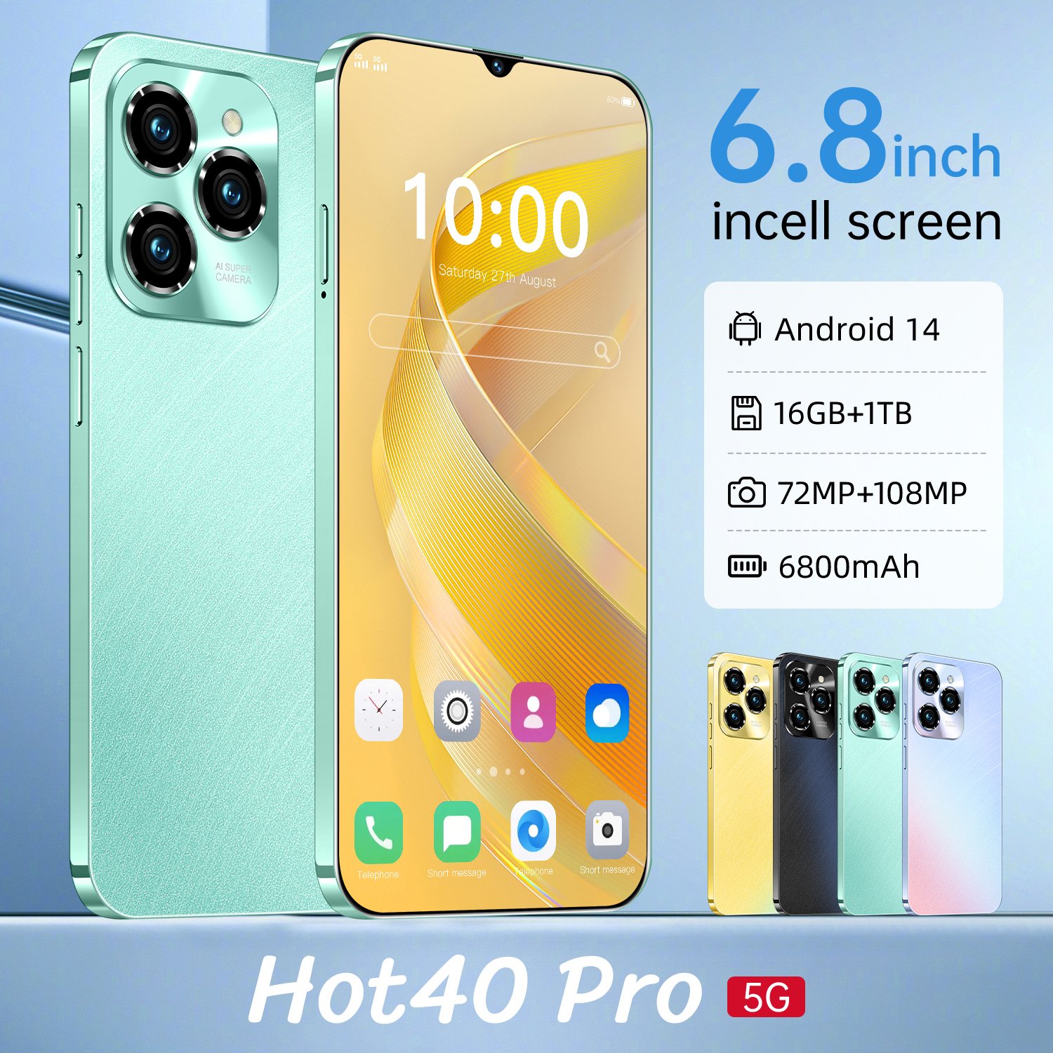 Hot Selling Hot40 Pro Original 7.3 Inch 5g Smartphone 16gb+1tb 6800 Mah Android 13.0 Mobile Phone