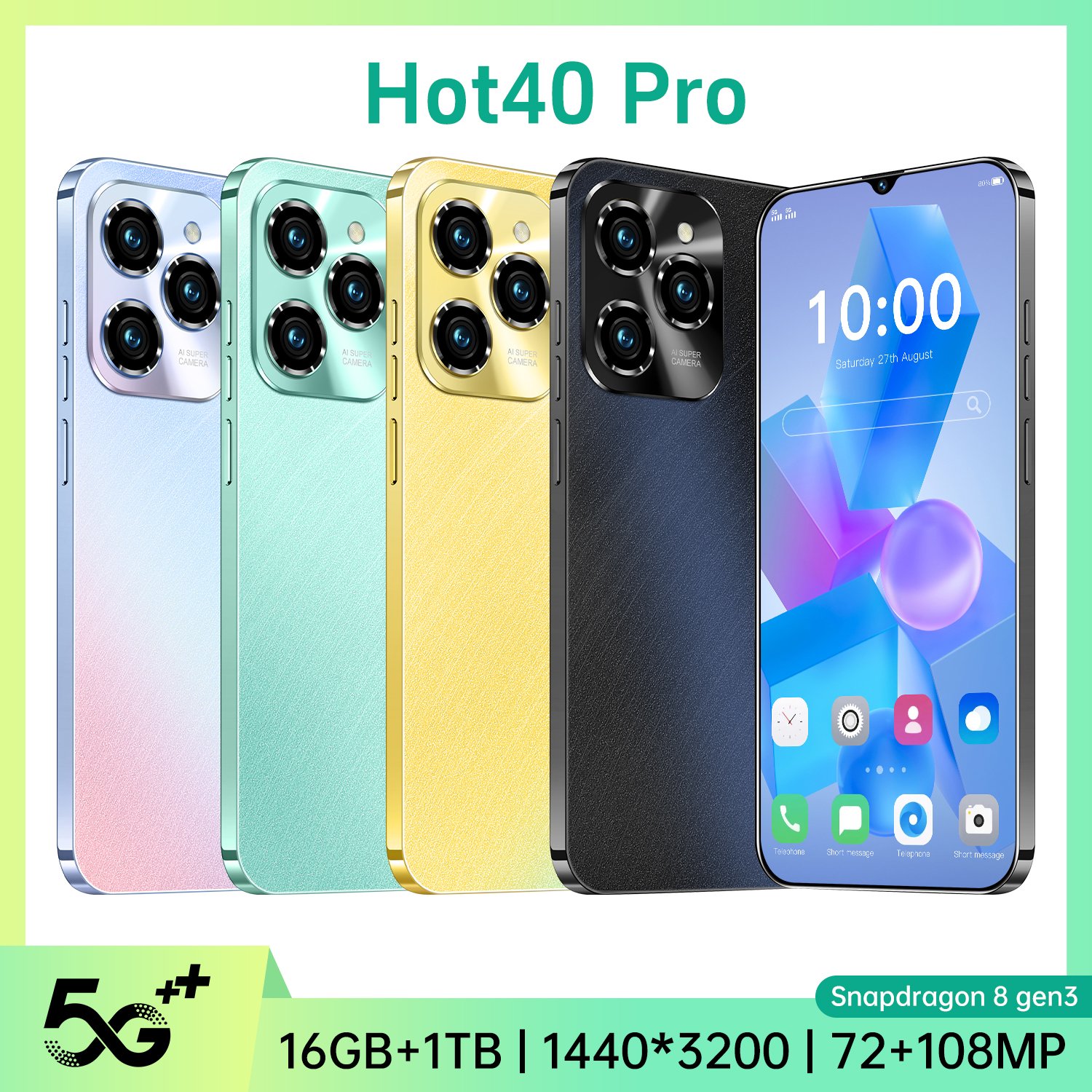 Hot Selling Hot40 Pro Original 7.3 Inch 5g Smartphone 16gb+1tb 6800 Mah Android 13.0 Mobile Phone
