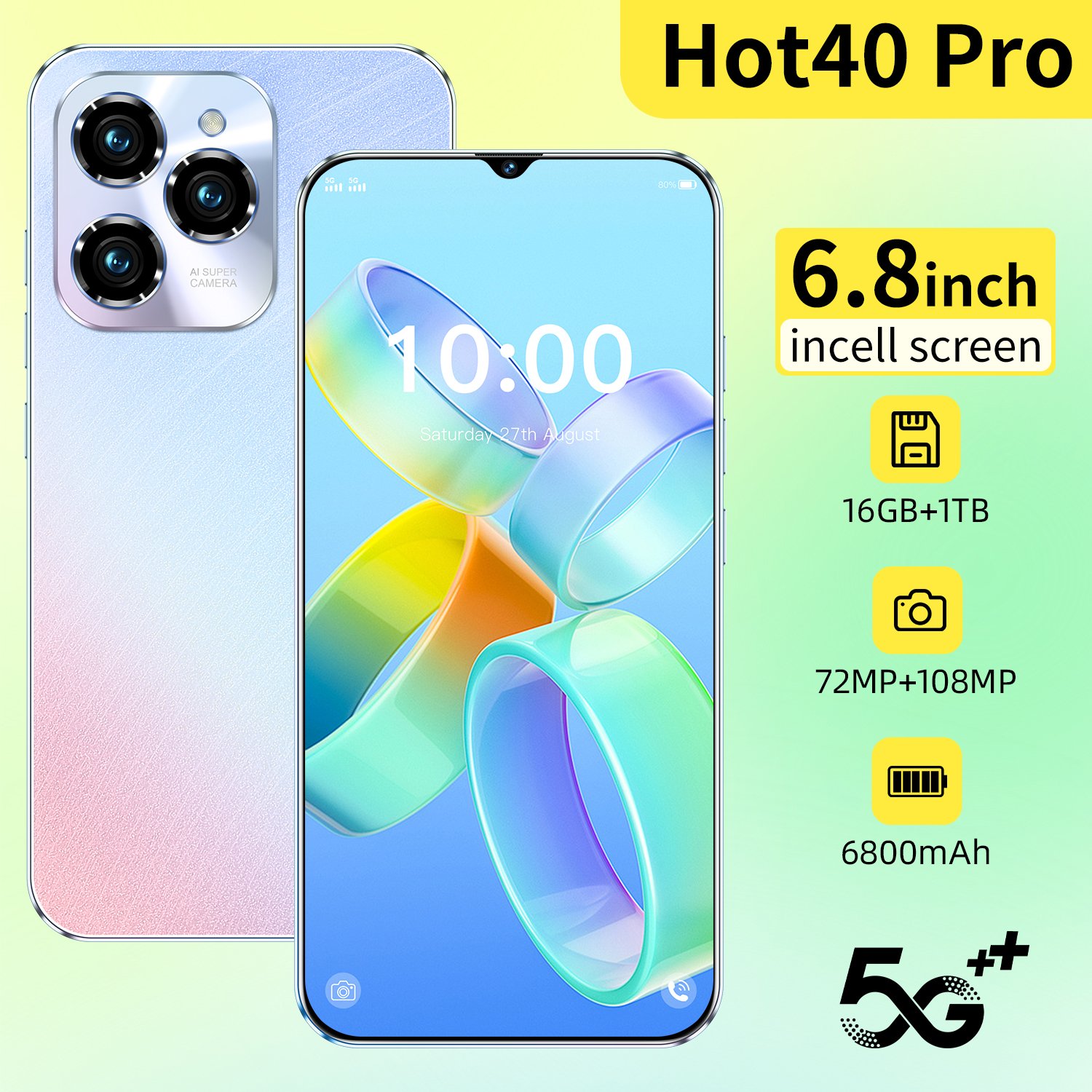 Hot Selling Hot40 Pro Original 7.3 Inch 5g Smartphone 16gb+1tb 6800 Mah Android 13.0 Mobile Phone