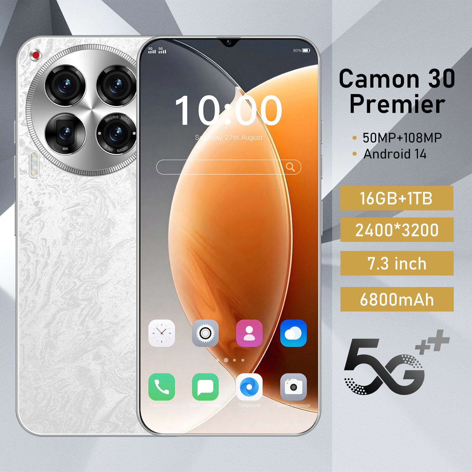 Brand new C30 Pro Original 7.3 Inch Android 13 Phone 16GB + 1TB 50MP + 108MP tecno camon 30 pro 5g for 8000mAh mobile phones