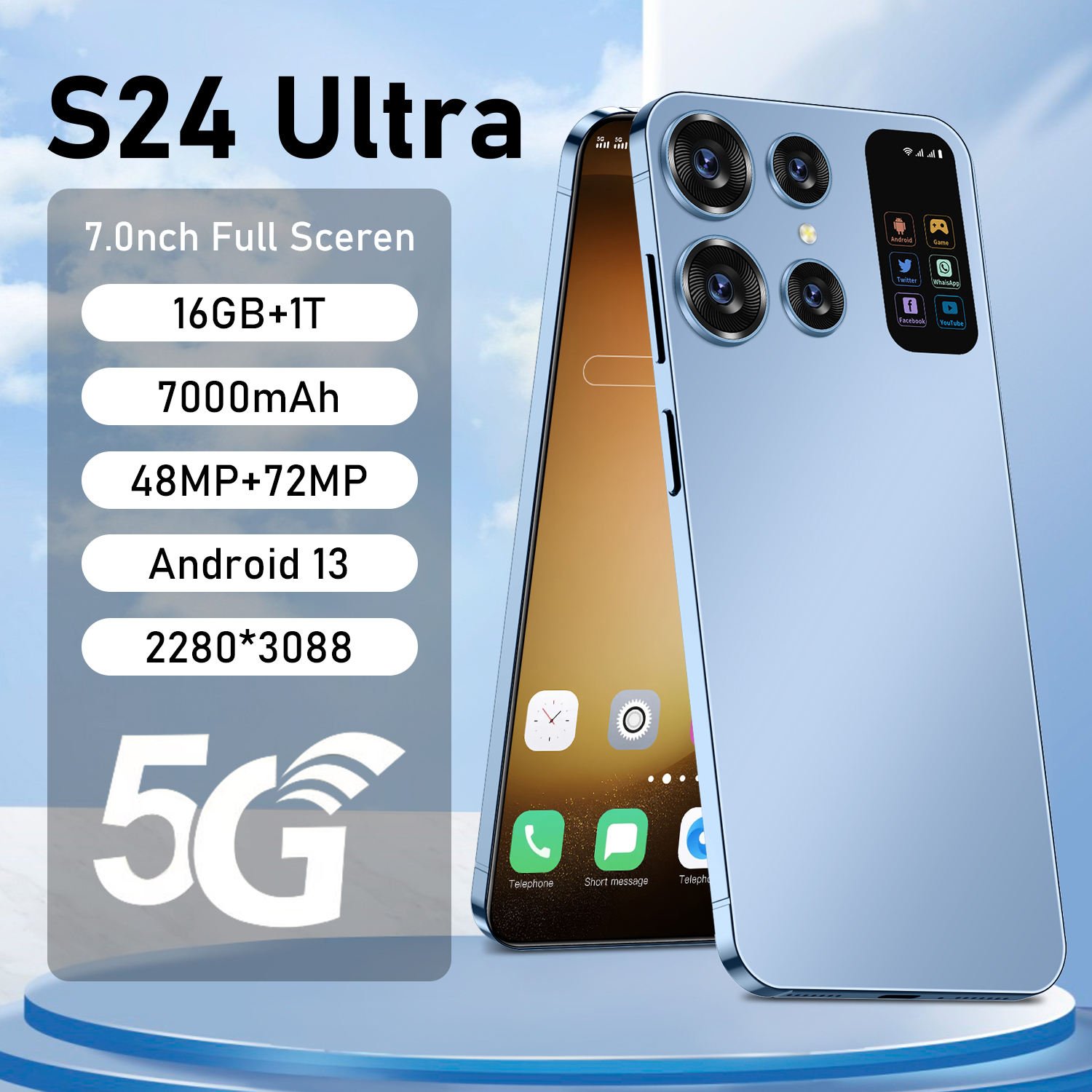 New design Original Custom S24 Ultra Unlocked Cell Phone Big Screen 5G smartphone 16gb + 1TB Android13.0 smart phone