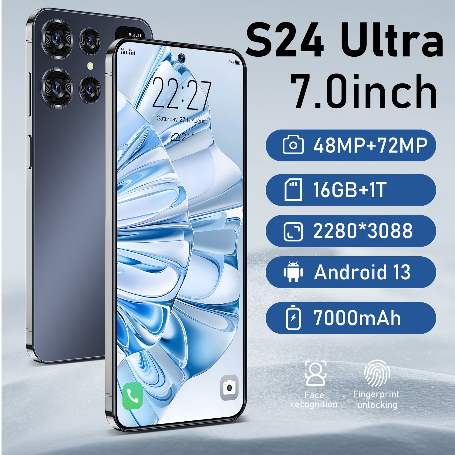 New design Original Custom S24 Ultra Unlocked Cell Phone Big Screen 5G smartphone 16gb + 1TB Android13.0 smart phone