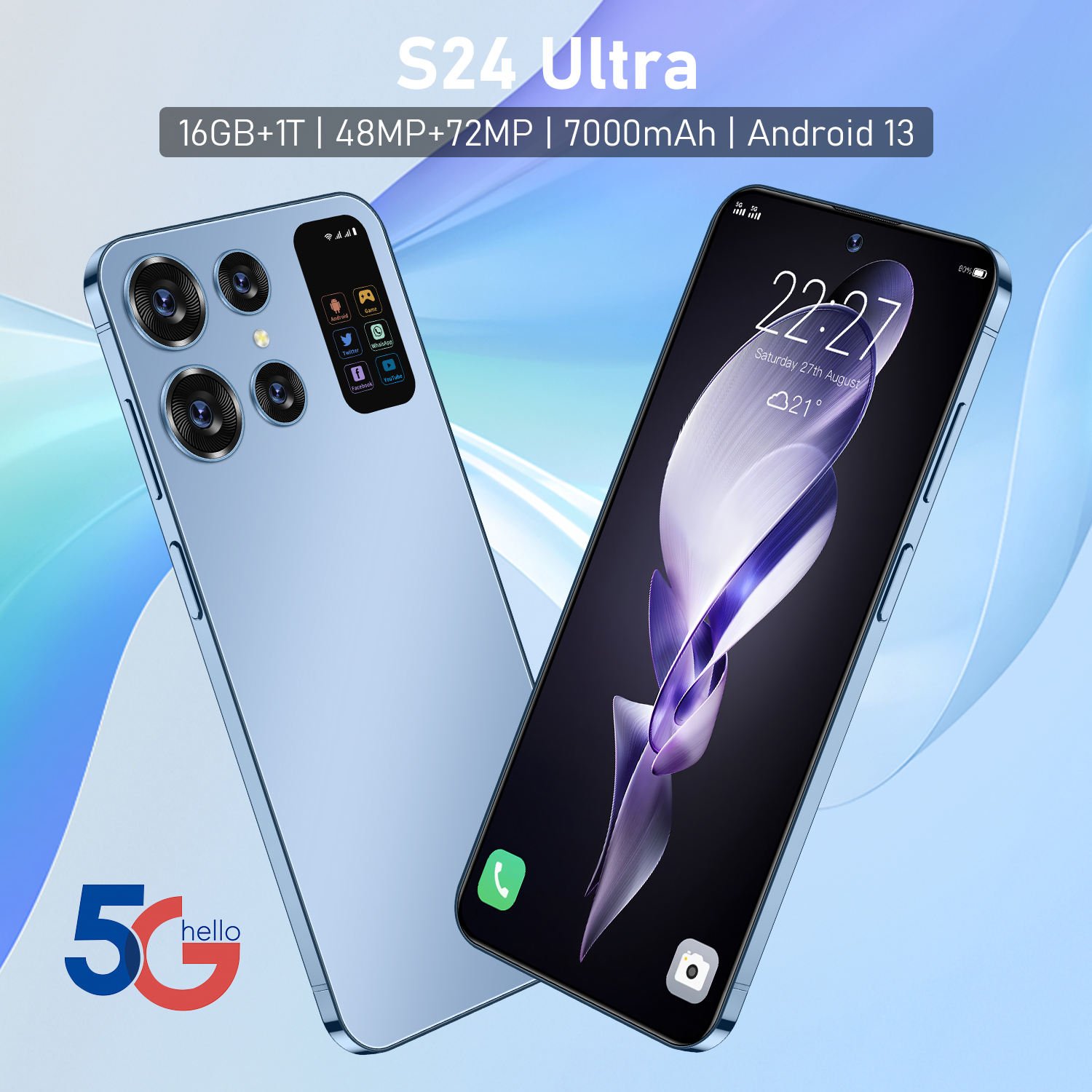 New design Original Custom S24 Ultra Unlocked Cell Phone Big Screen 5G smartphone 16gb + 1TB Android13.0 smart phone
