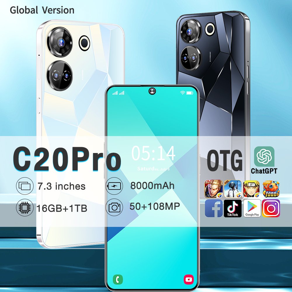 Global version C20 Pro 16GB+1TB 50mp+108mp 8000 mA 7.3 inch full screen Android 13.0 fingerprint unlocking 5G smartphone